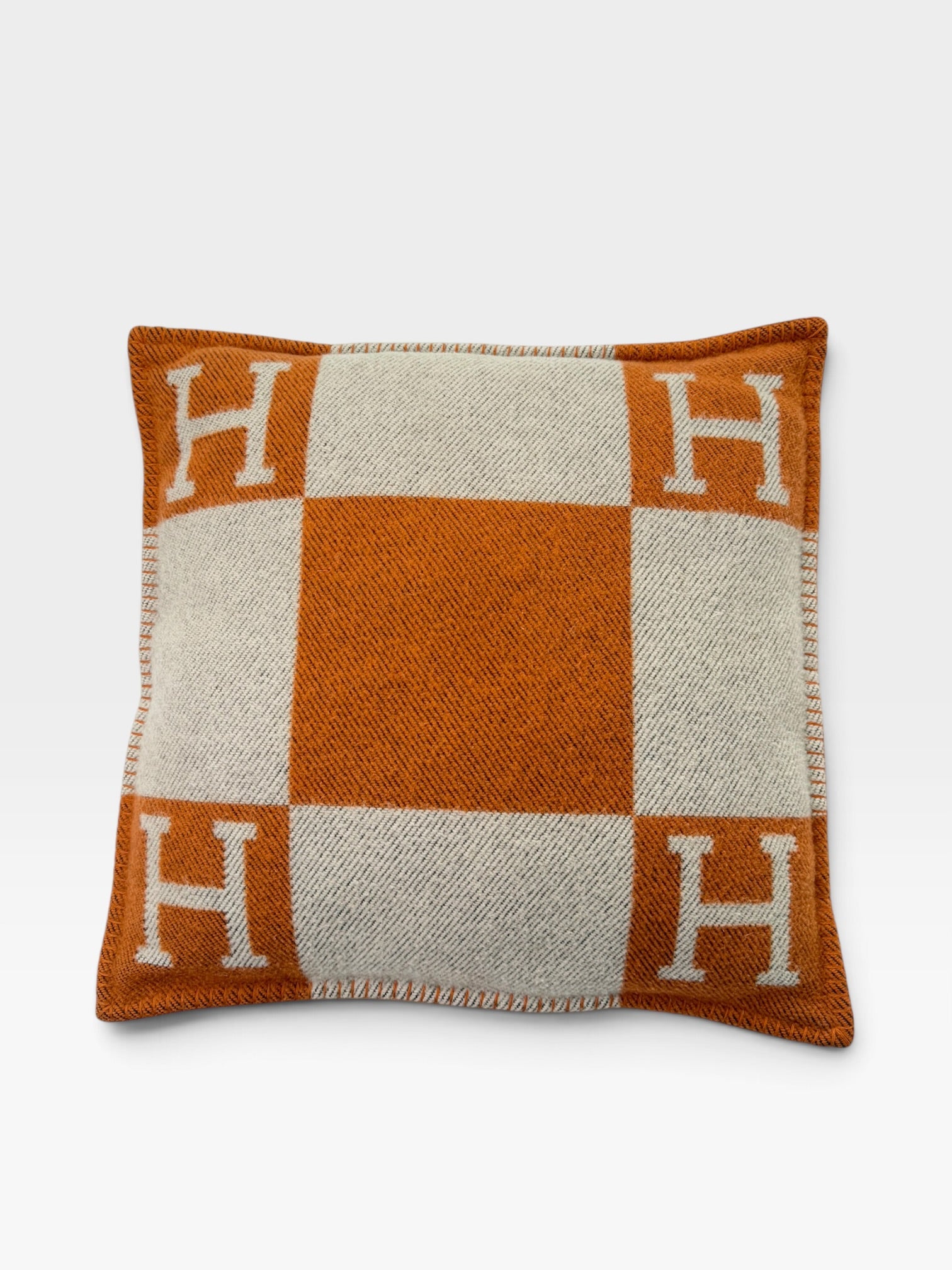 Hermès Avalon Cushion 50x50 In Ecru & Potiron. 100% authentic and preloved in excellent condition.