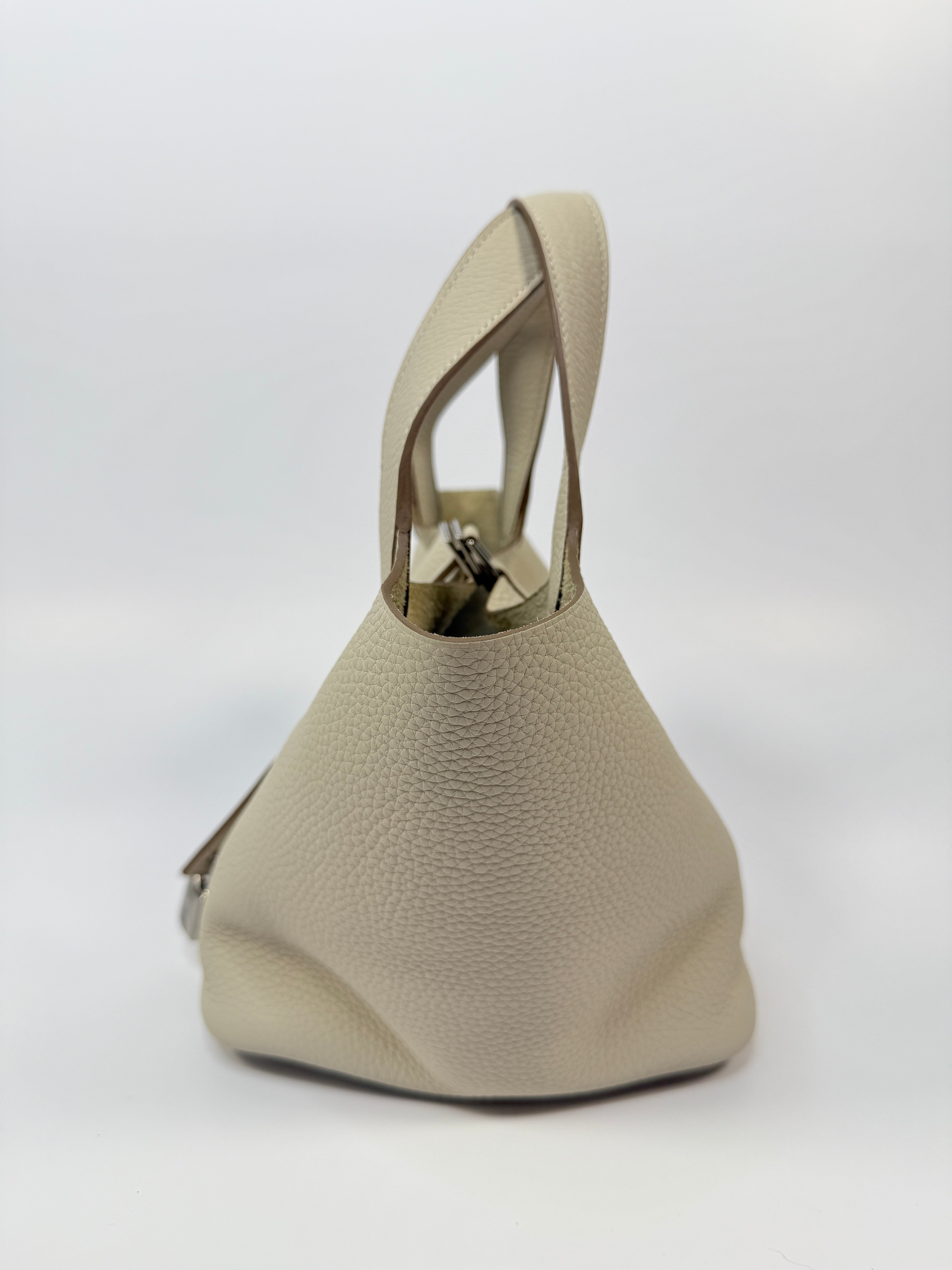 Authentic Pre Loved Hermès Picotin 18 In Craie Clemence Leather With Palladium Hardware Excellent Condition