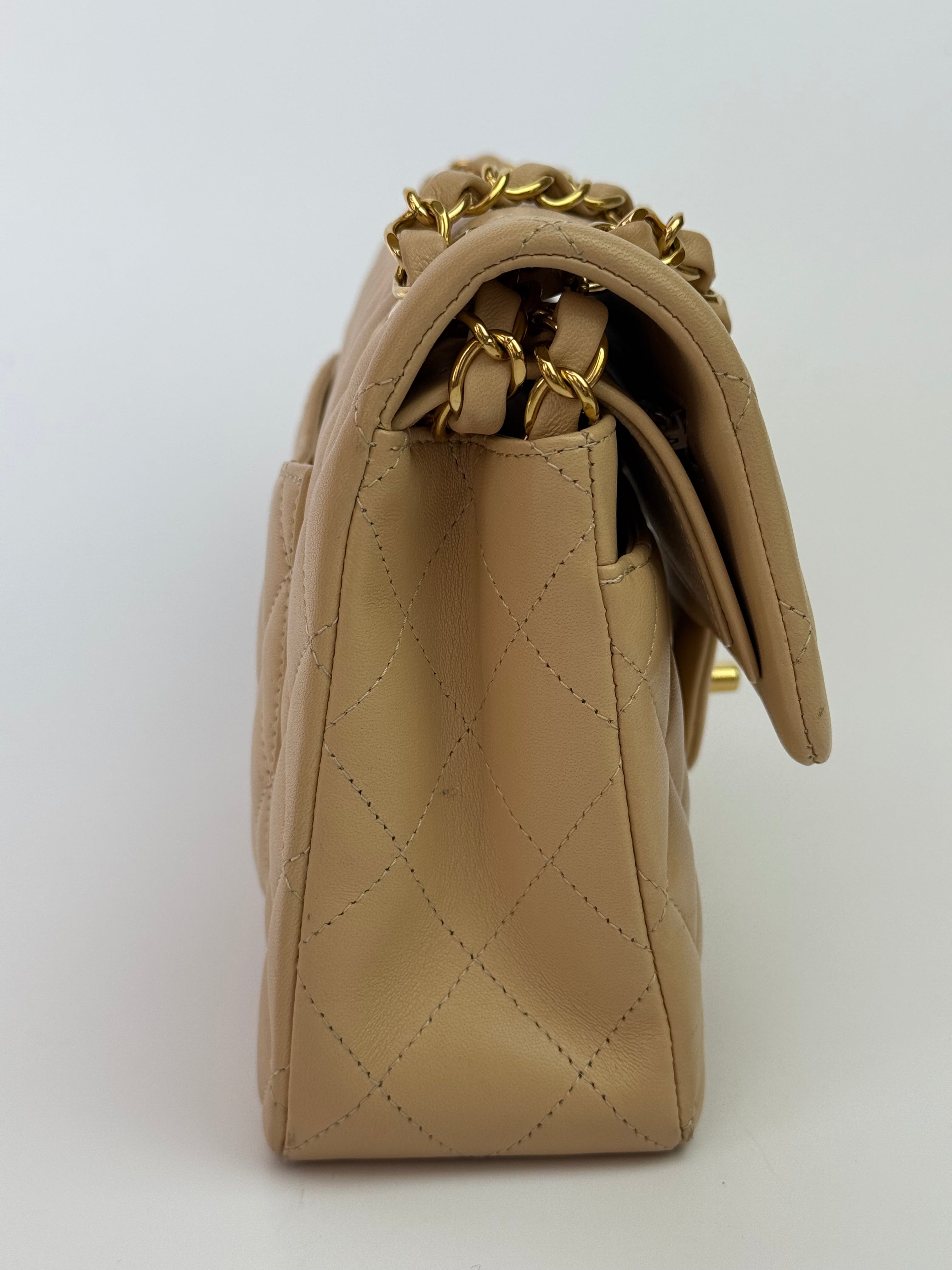 Chanel Small Classic Double Flap In Beige Lambskin With GHW