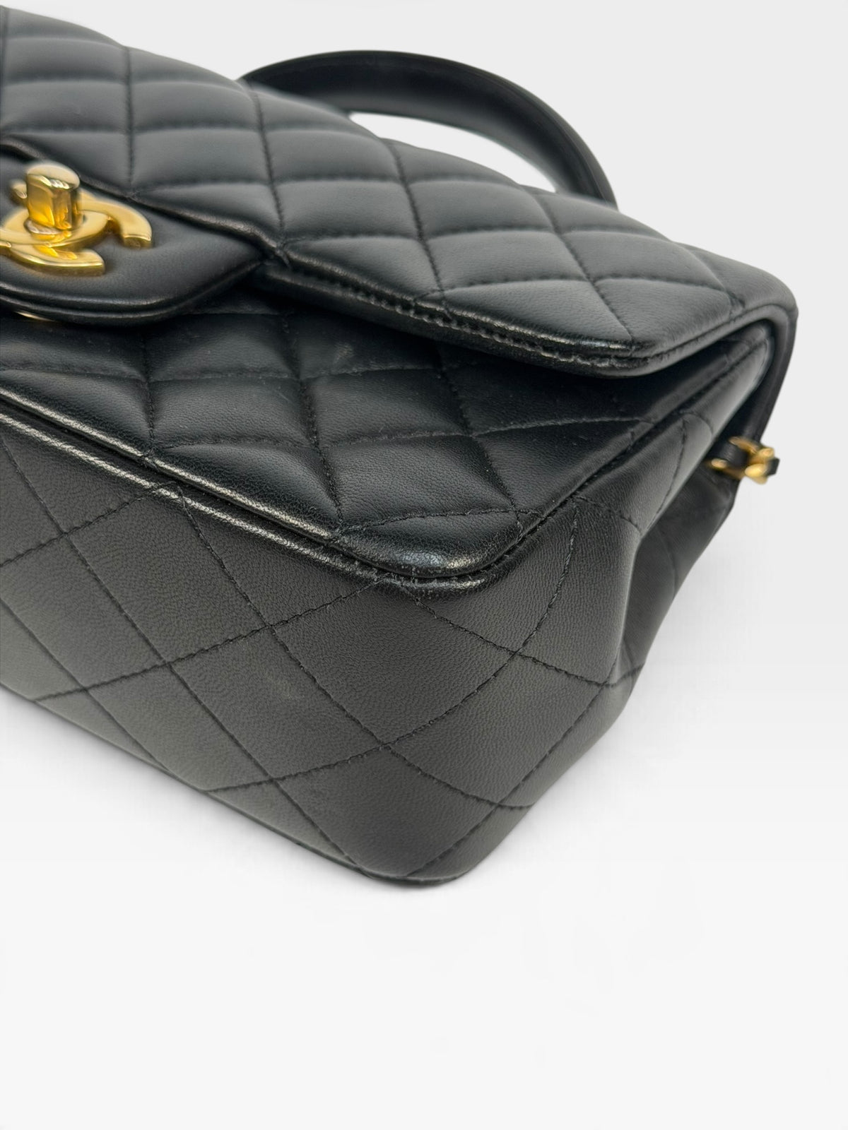 Chanel Mini Rectangle Top Handle In Black Lambskin With Gold Hardware. 100% authentic and pre loved in excellent condition.