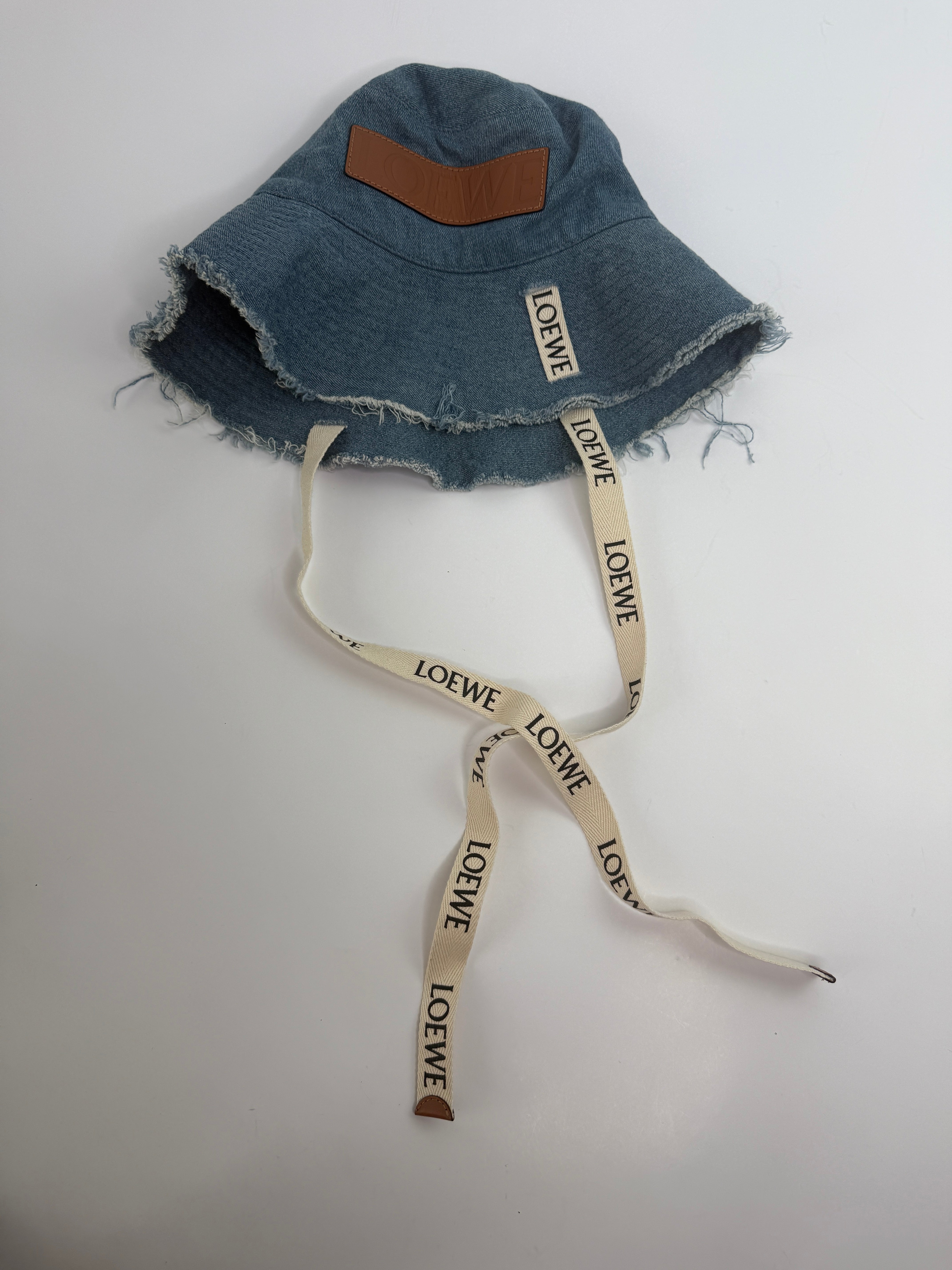 Loewe Frayed Fisherman Hat In Denim and Calfskin