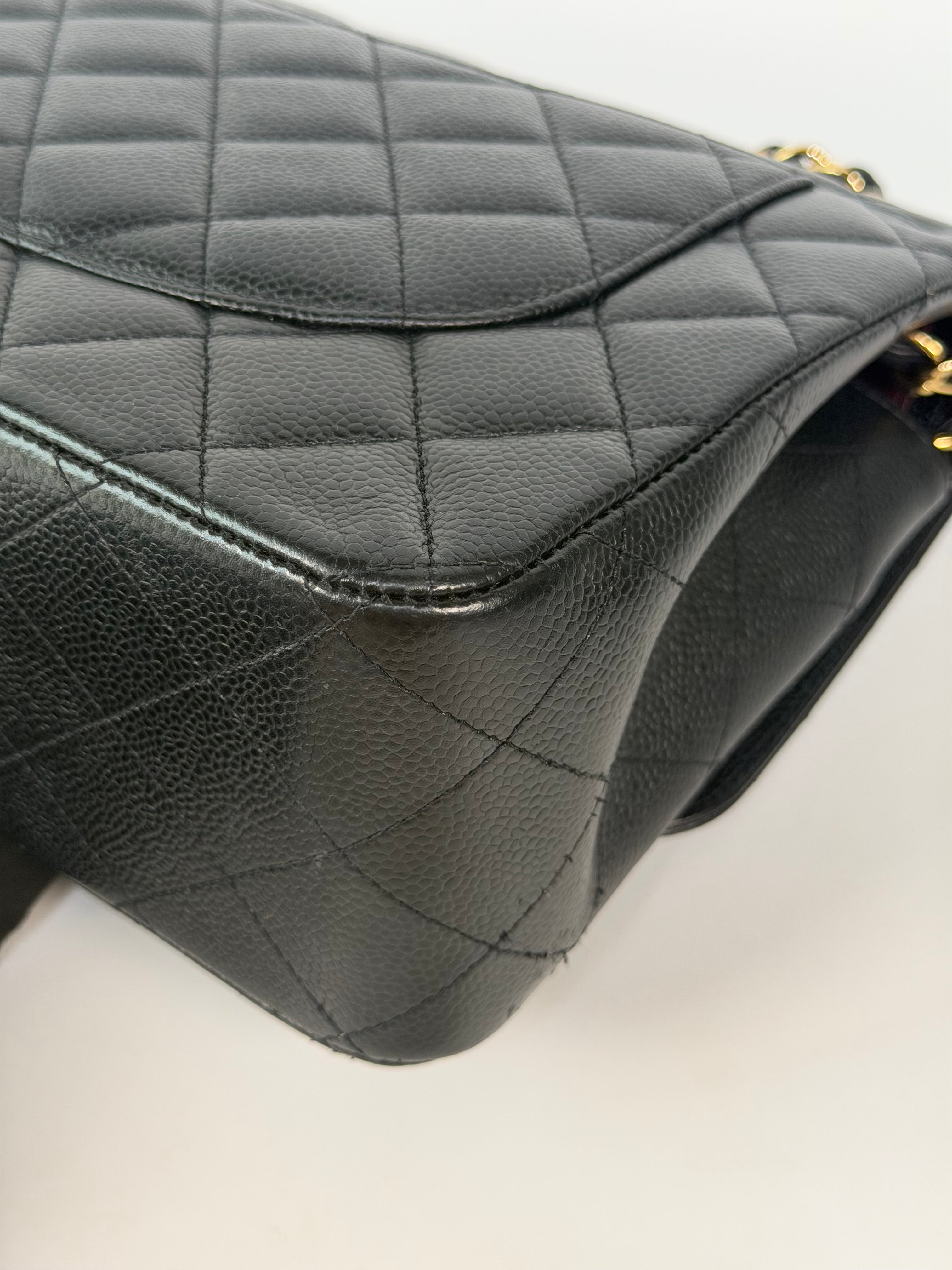 Chanel Jumbo Classic Flap Bag In Black Caviar Leather With Gold Hardware 100% authentic and preloved in excellent condition