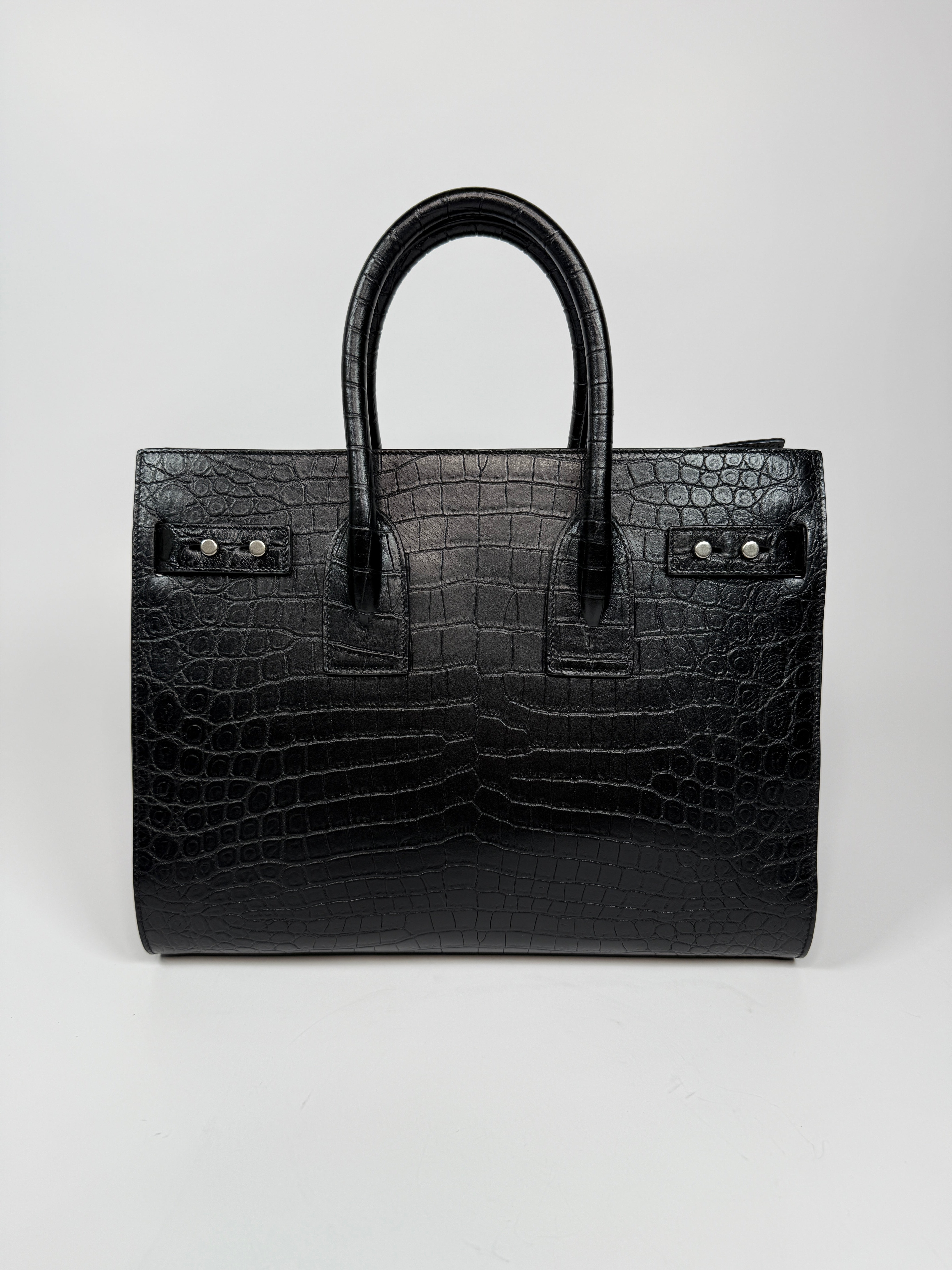 Saint Laurent Large Sac De Jour In Black Croc Embossed Leather With Silver hardware In excellent preloved condition Authentic and preloved.