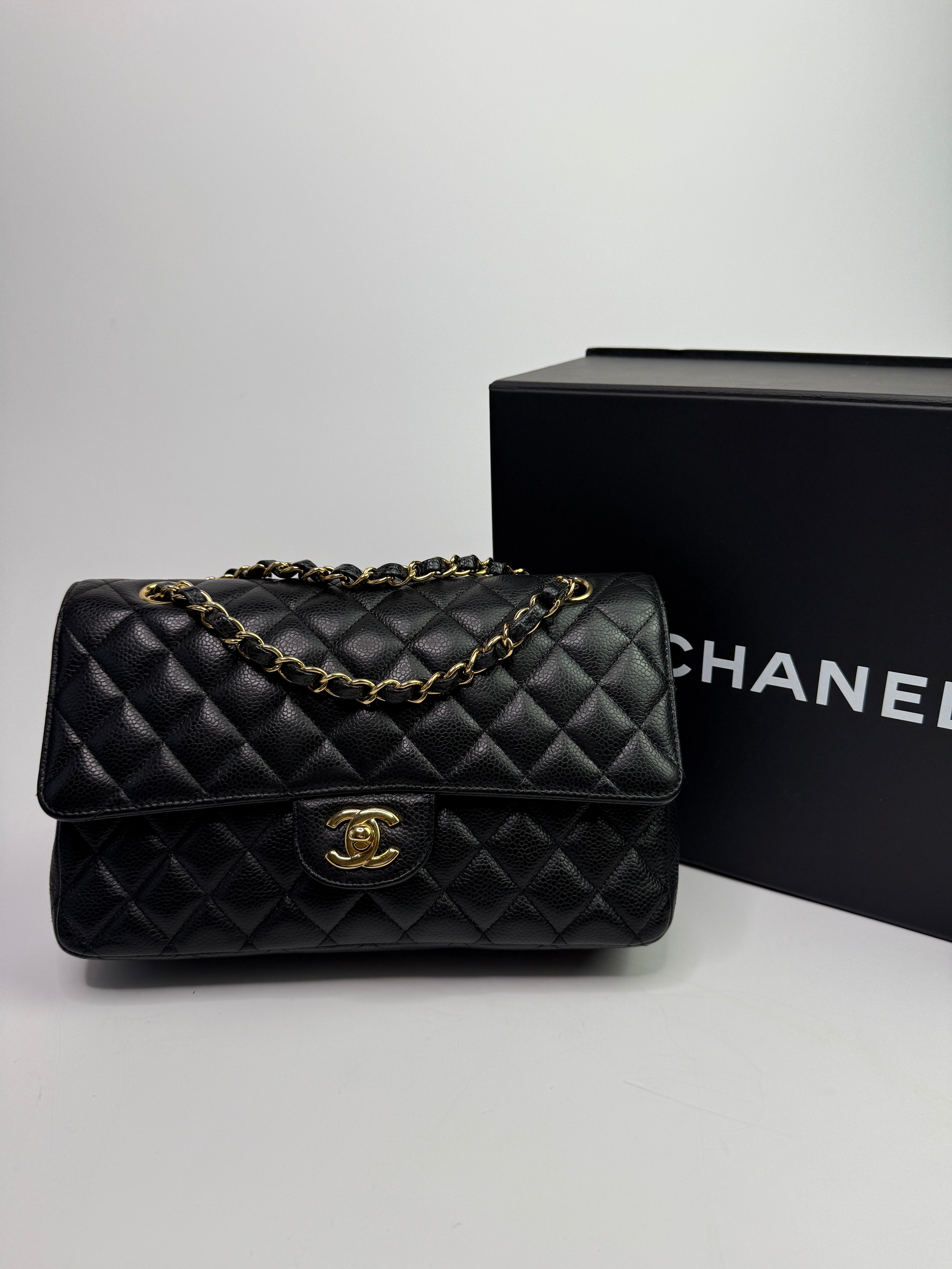 Chanel Medium Classic Double Flap Black Caviar Leather With GHW