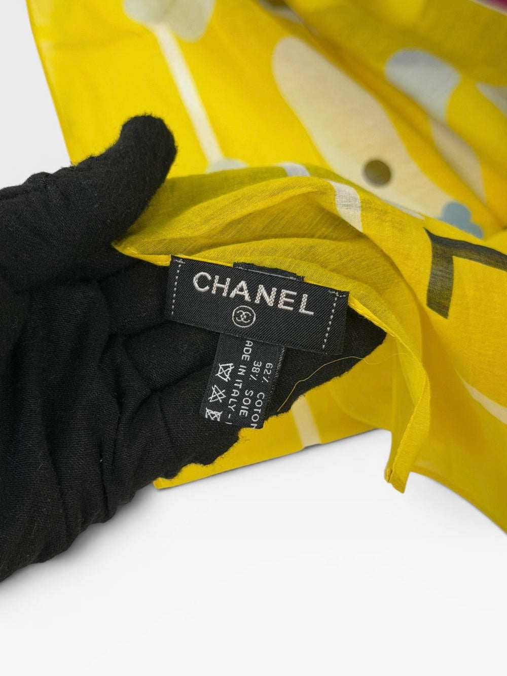 Chanel CC Floral Logo Shawl In Yellow Multicolour. 100% authentic and preloved in excellent condition