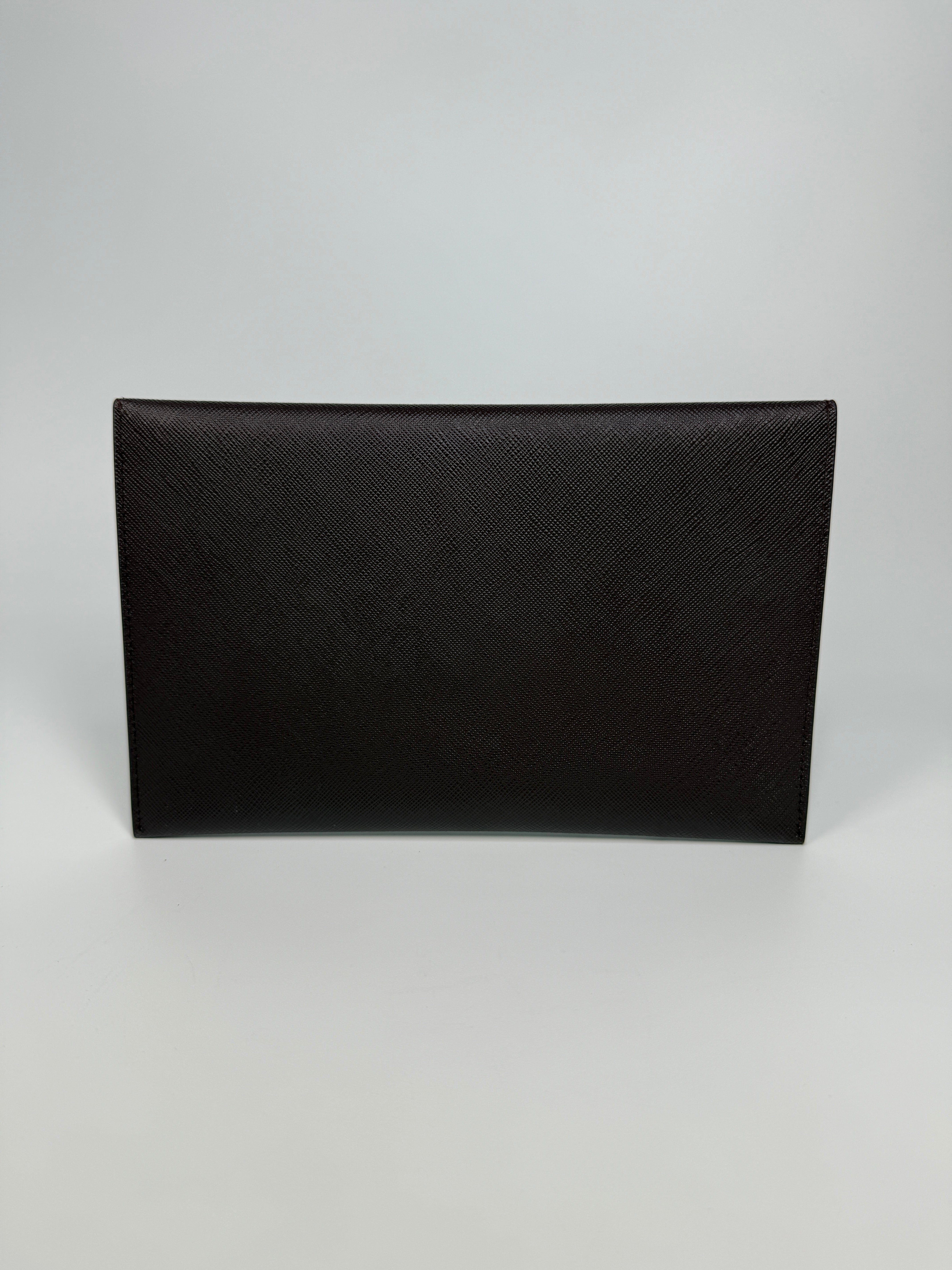 Prada Clutch In Burgundy Saffiano Leather With Gold Hardware