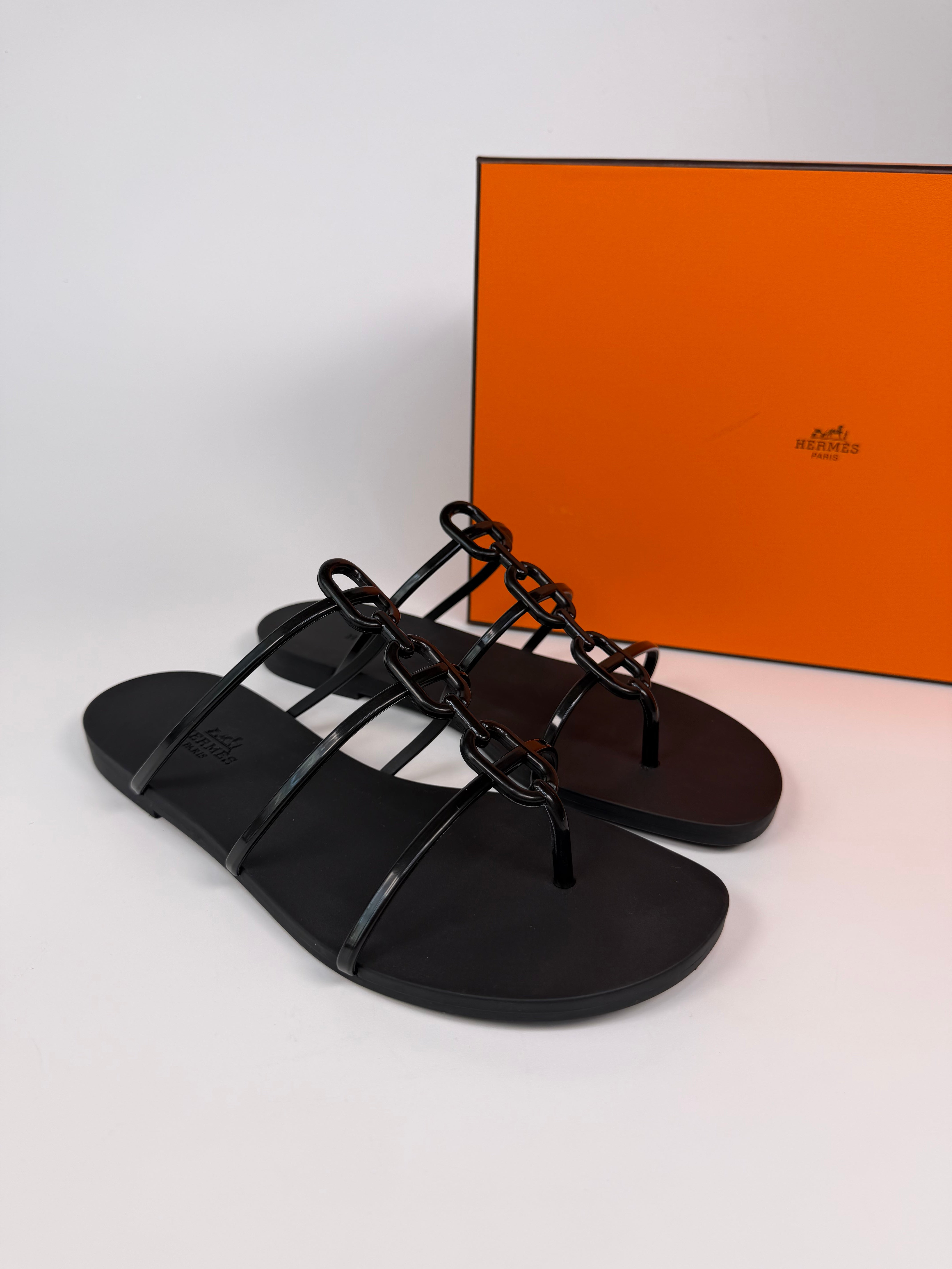 Hermès Mykonos Sandals In Black Size 37/UK4