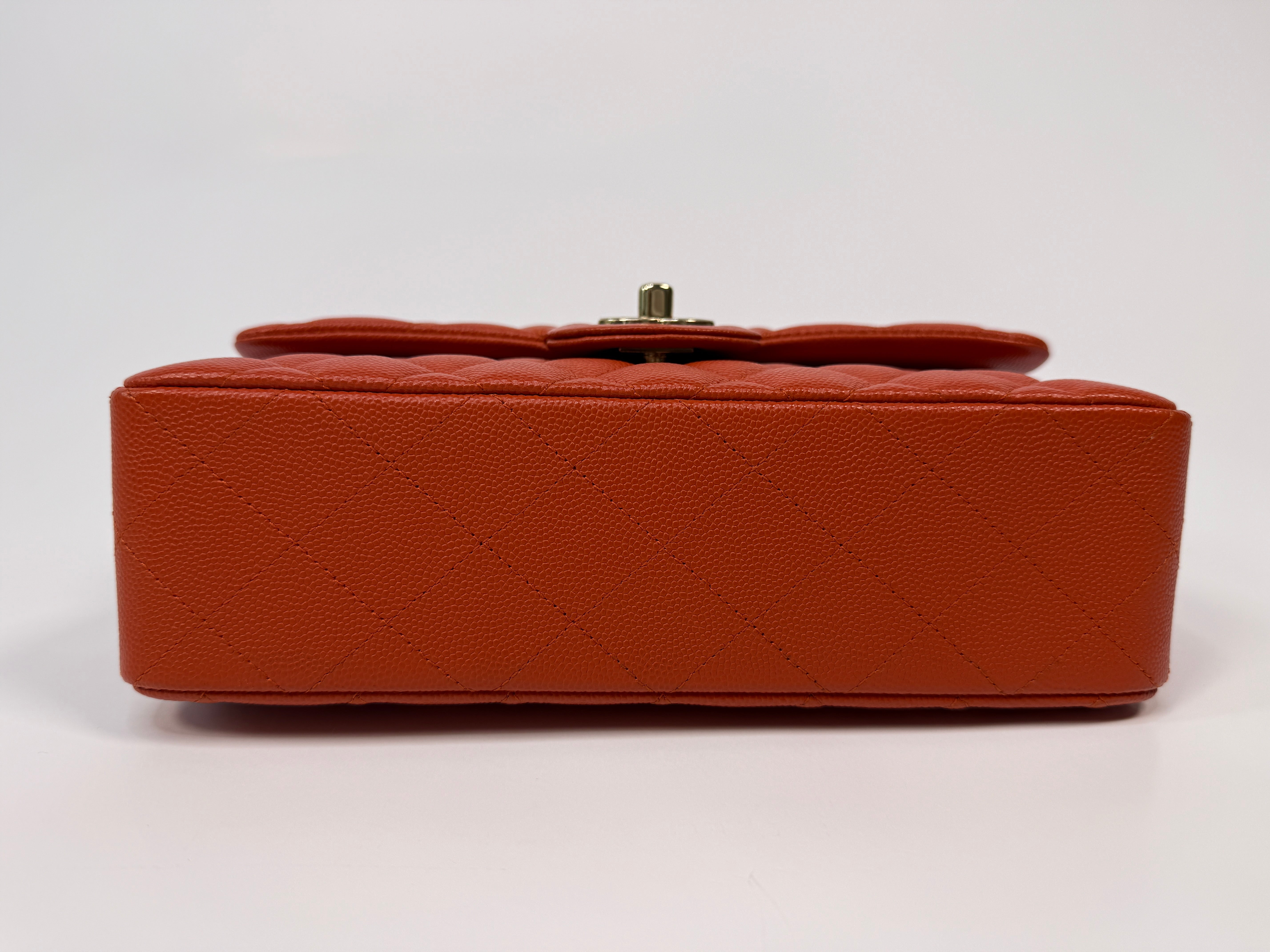 Chanel Small Classic Double Flap In Orange/Red Caviar Leather With PGHW