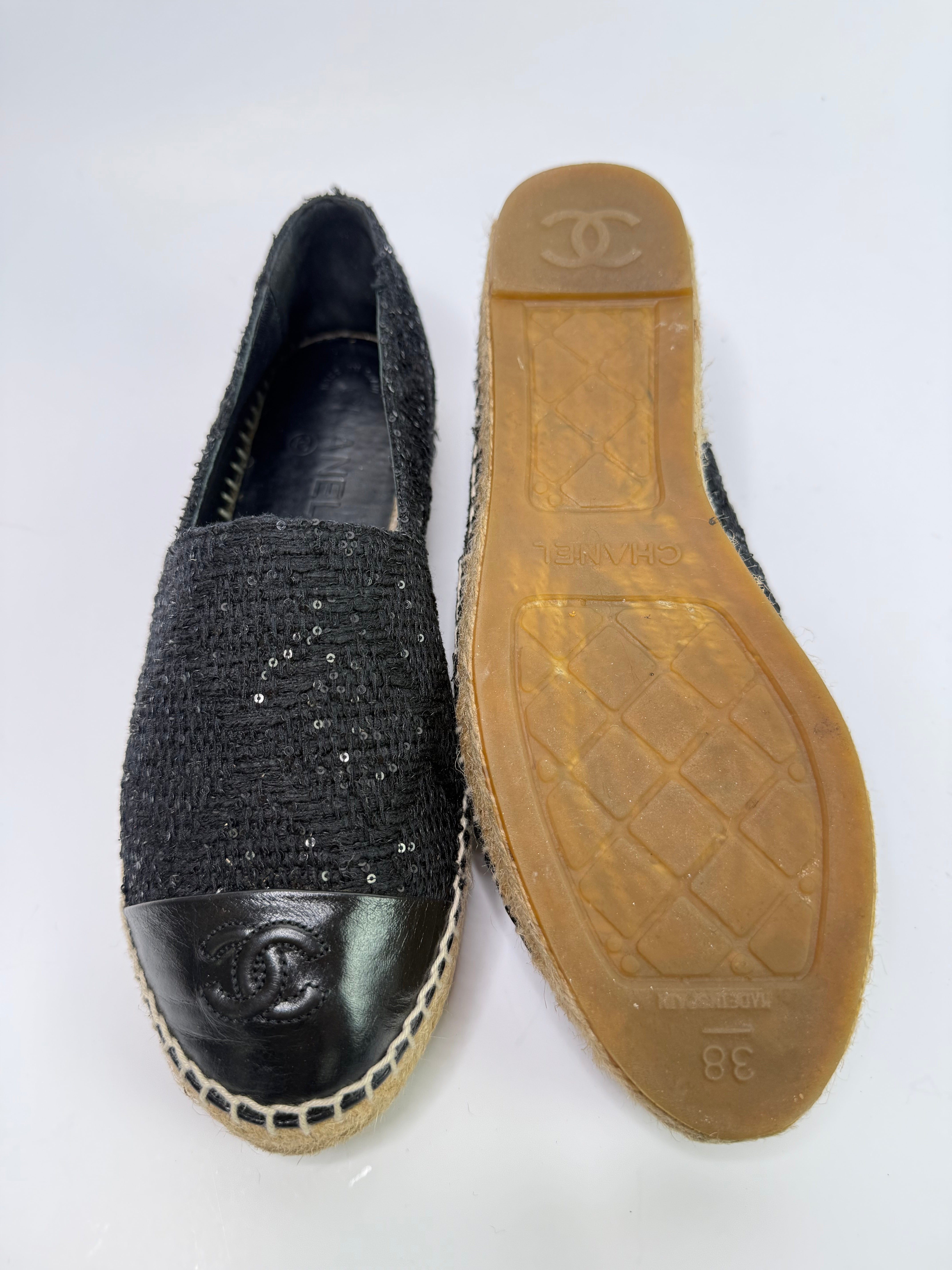 Chanel Black Glitter Espadrilles (Size 38/UK 5)