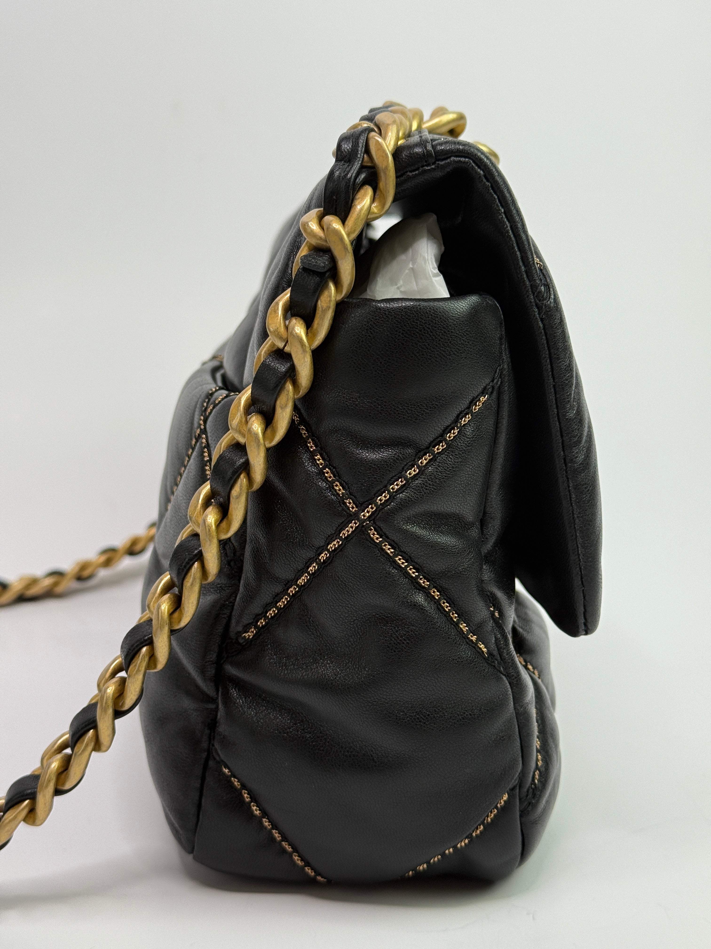 Chanel 19 Small Flap Bag In Black Lambskin Leather