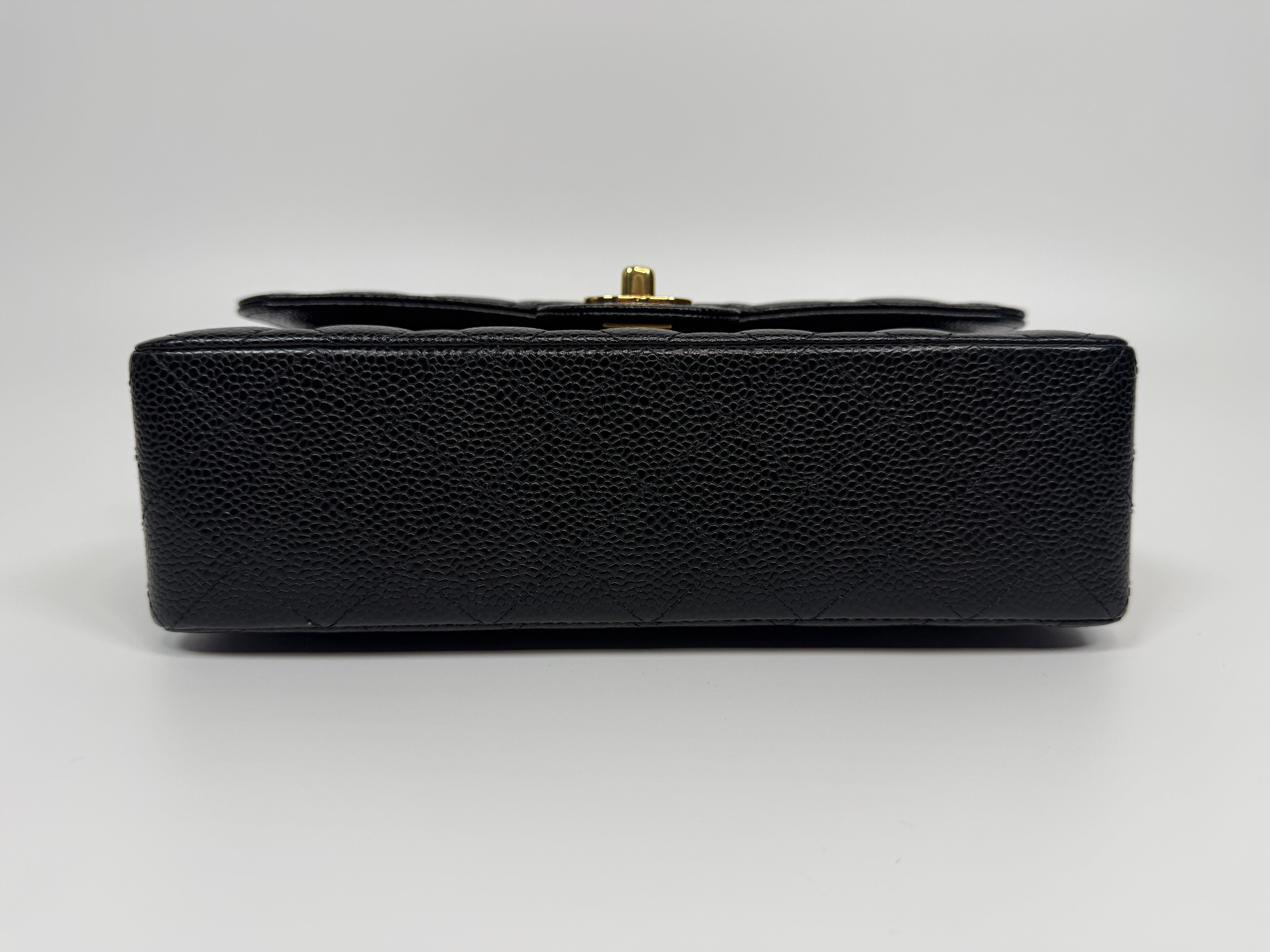 Chanel Small Classic Double Flap In Black Caviar Leather With Gold Hardware Authentic and Preloved In Excellent Condition. 100% Authenticity guarantee