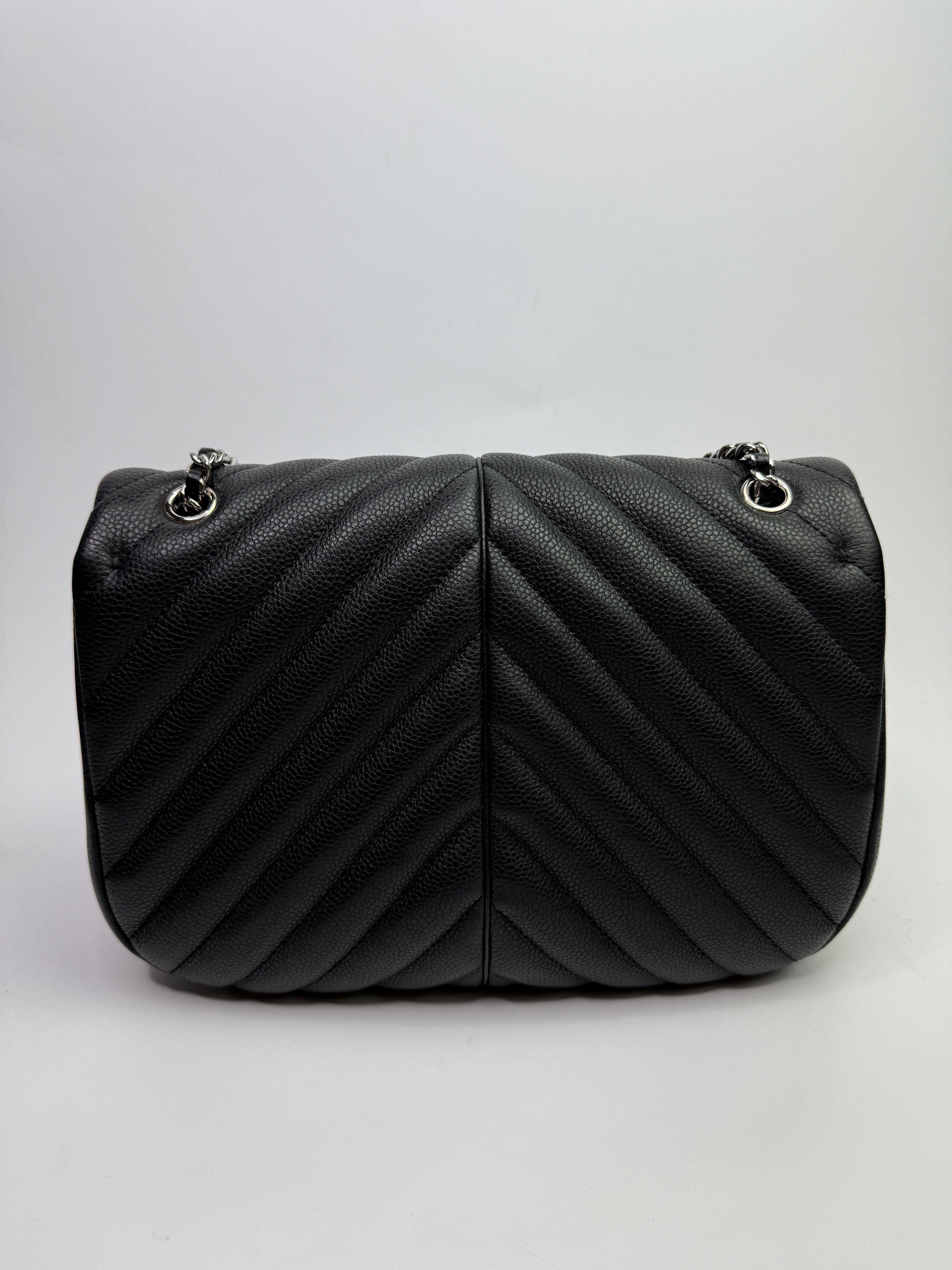 Chanel Seasonal Flap Bag In Black Chevron Caviar Leather With SHW