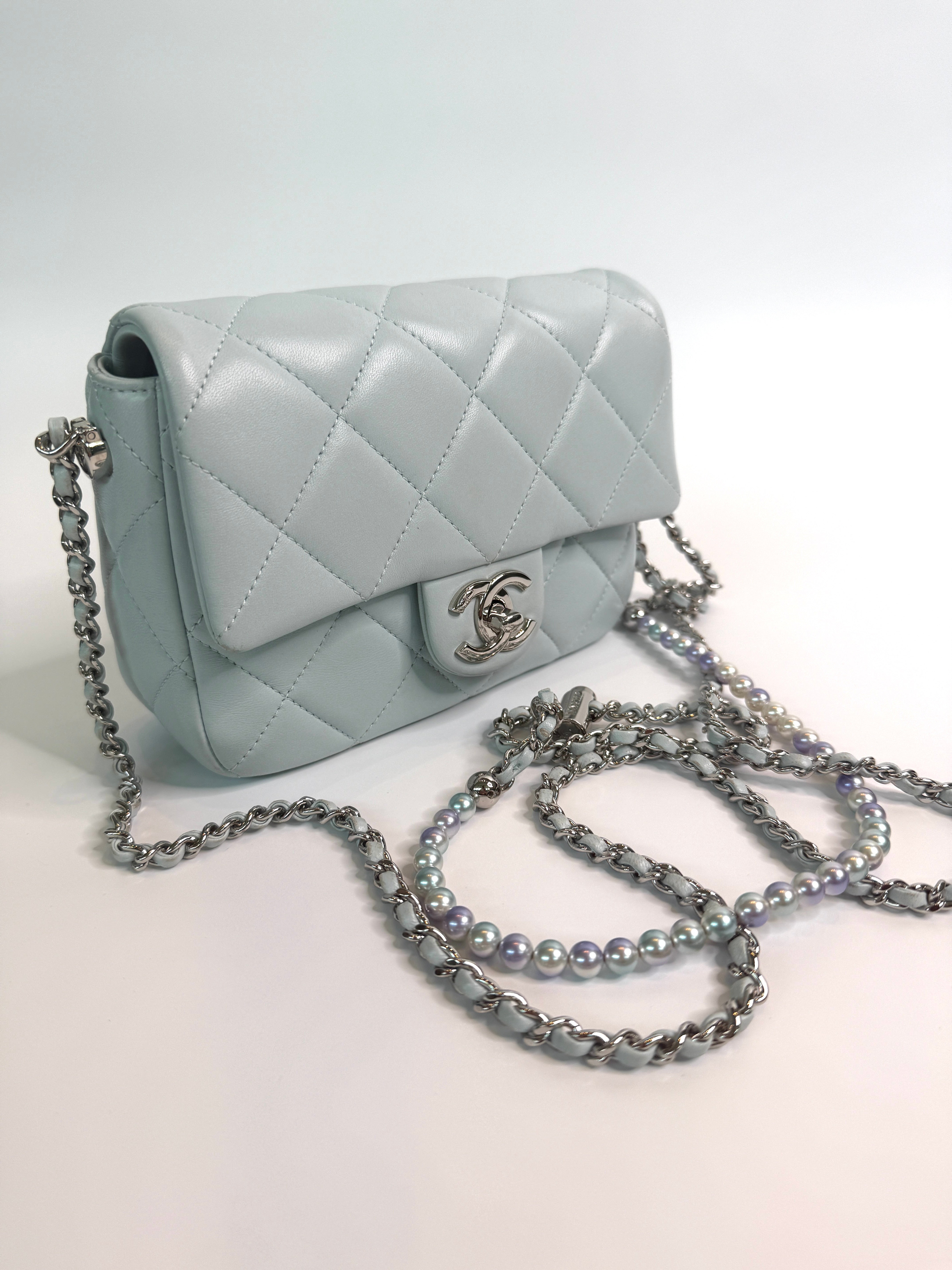 Chanel My Perfect Flap In Pale Blue Lambskin Leather SHW