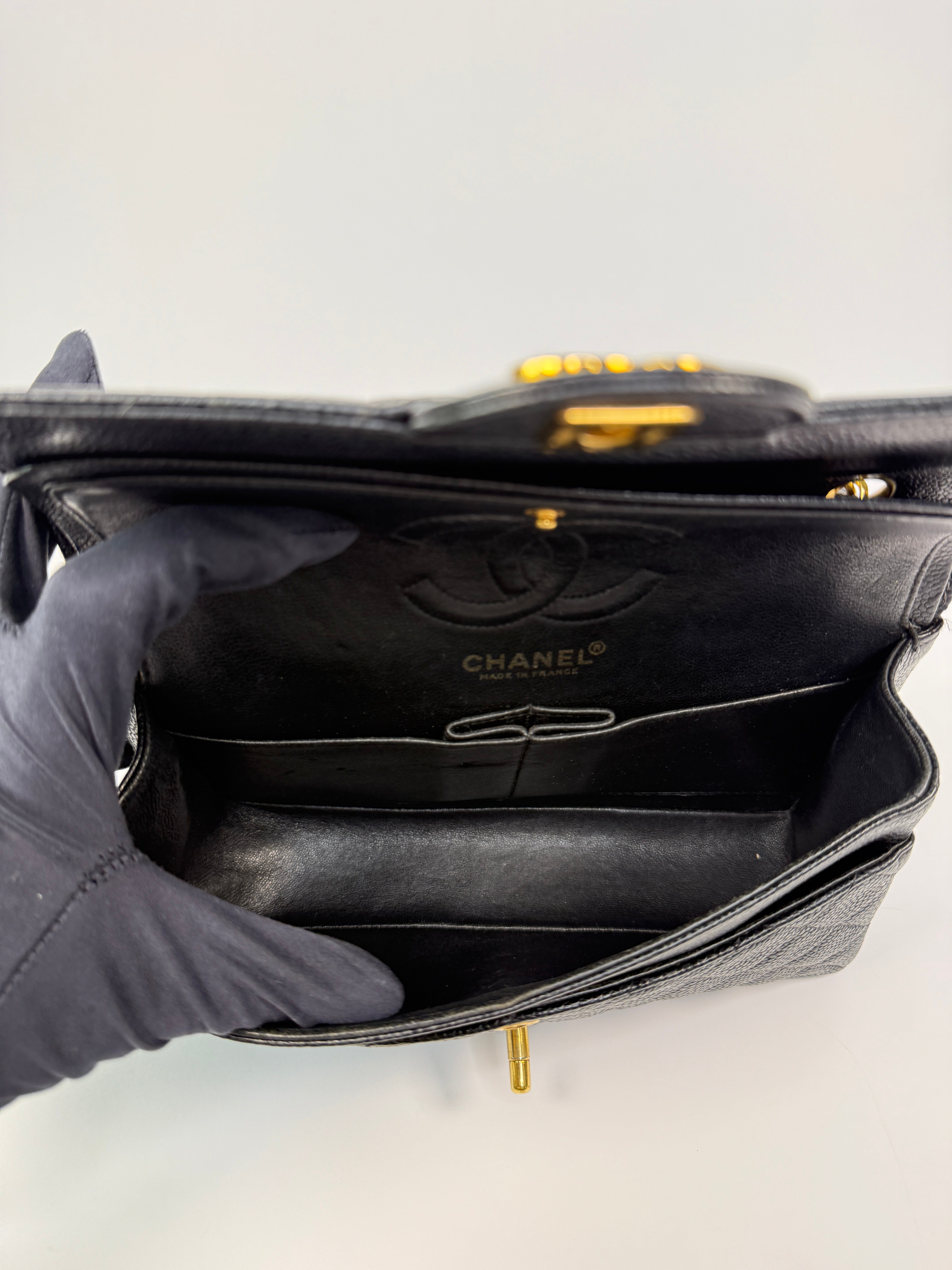 Chanel Vintage Small Classic Double Flap In Black Caviar Leather With GHW