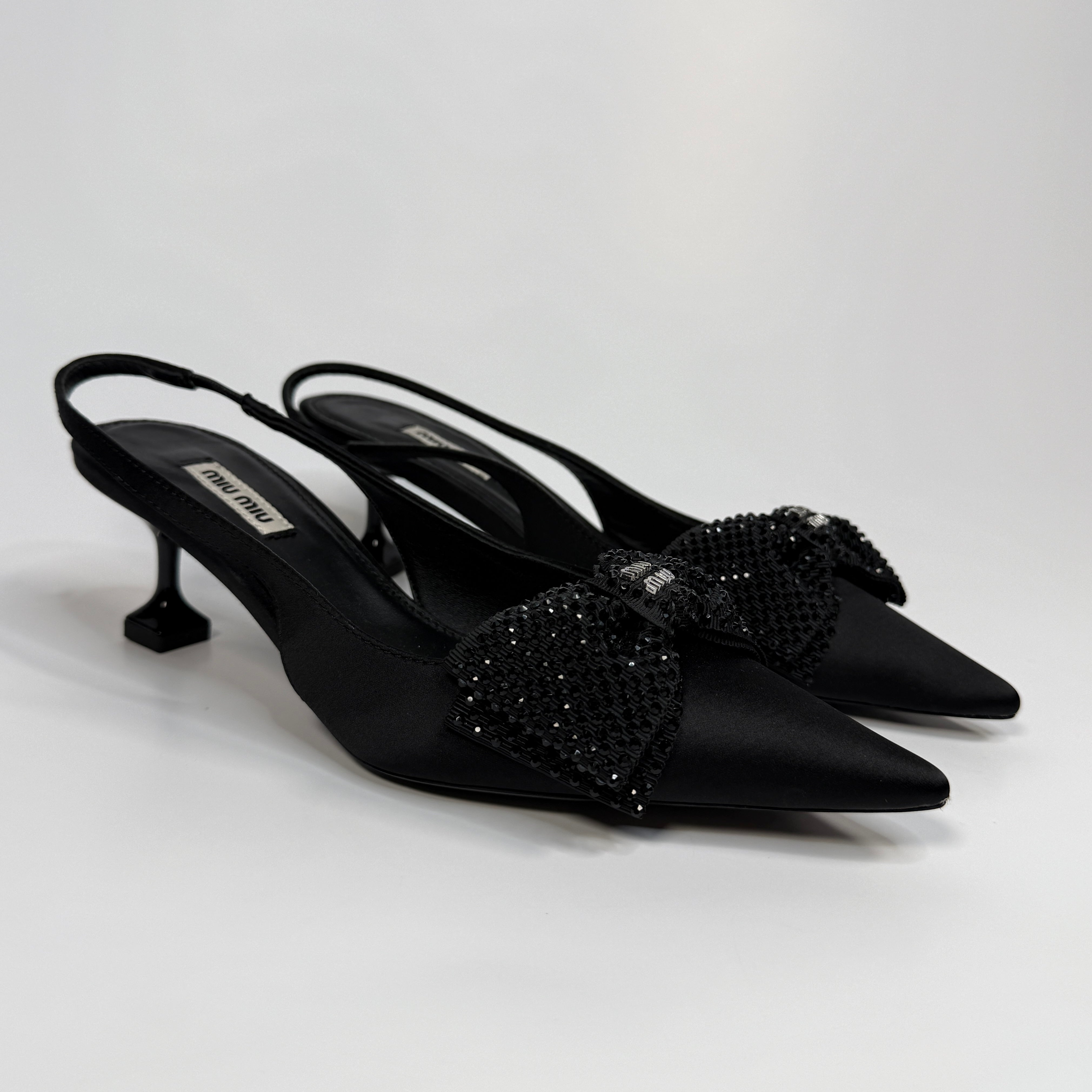 Miu Miu Bow Embellished Satin Heels (Size 38/UK5)