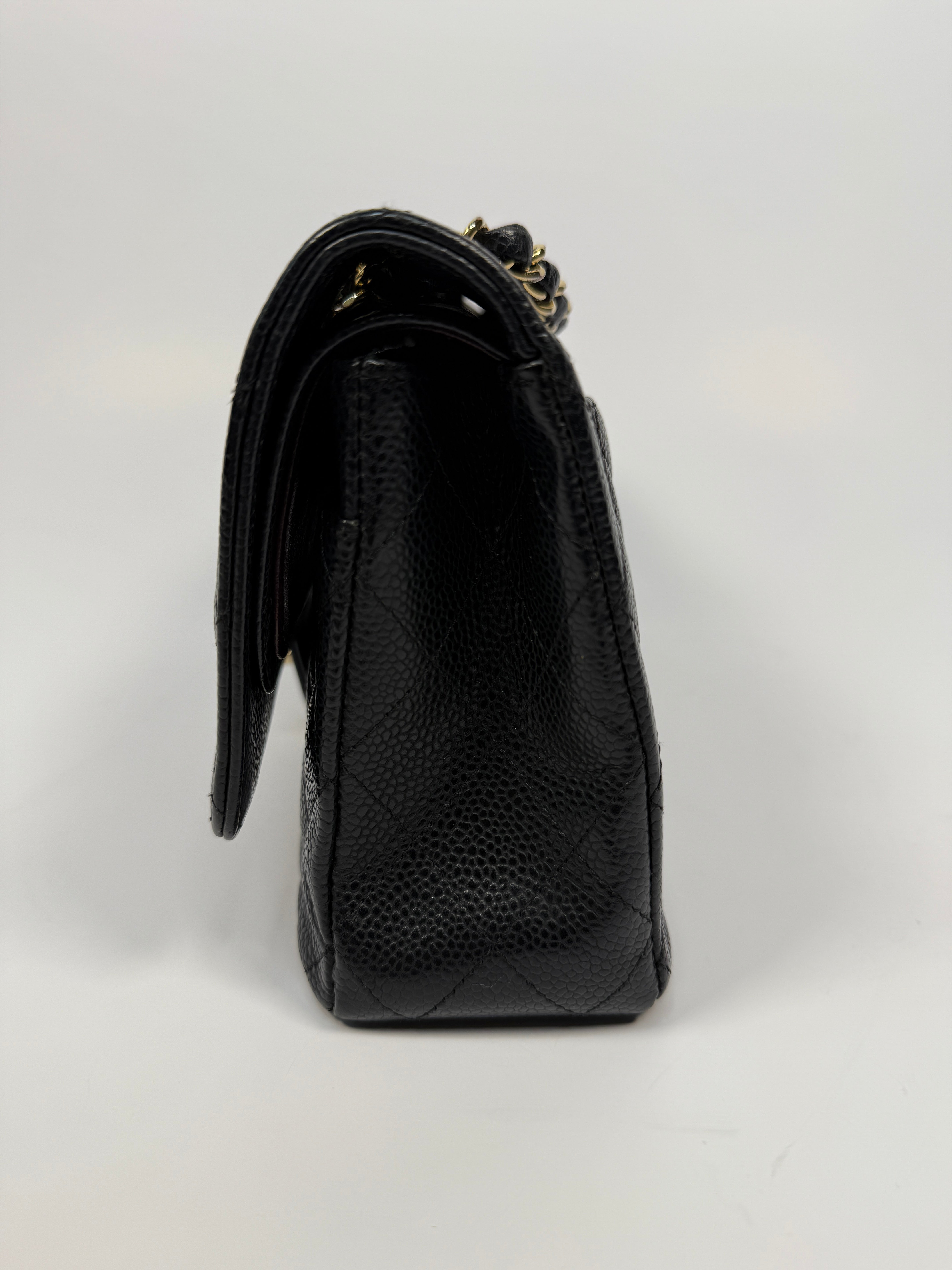 Chanel Medium Classic Double Flap Black Caviar With Gold Hardware, Authentic And Preloved In Very Good Condition