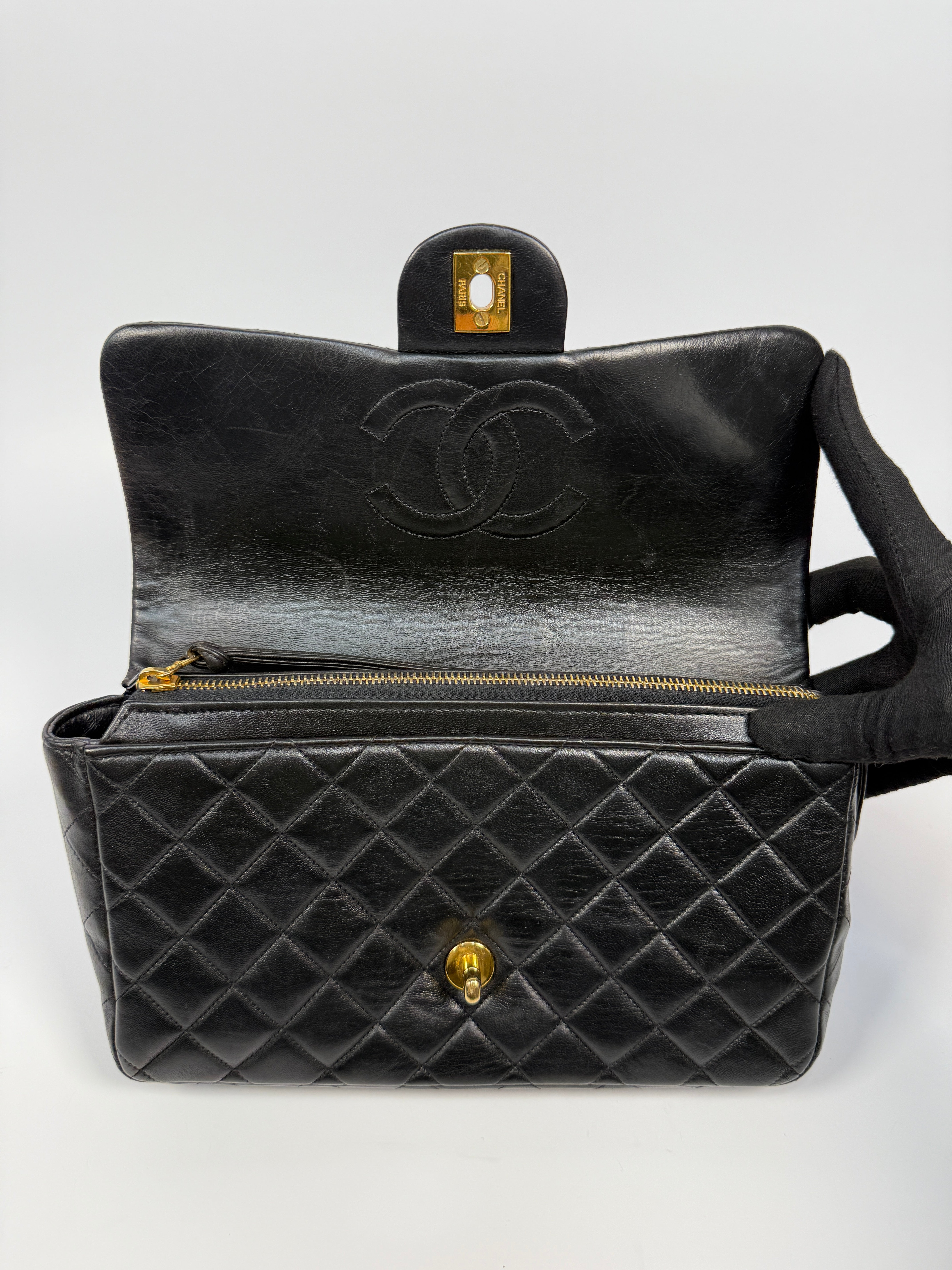 Chanel Medium Classic Vintage Backpack In Black Lambskin With 24kt Gold Hardware, Authentic And Preloved In Excellent Condition