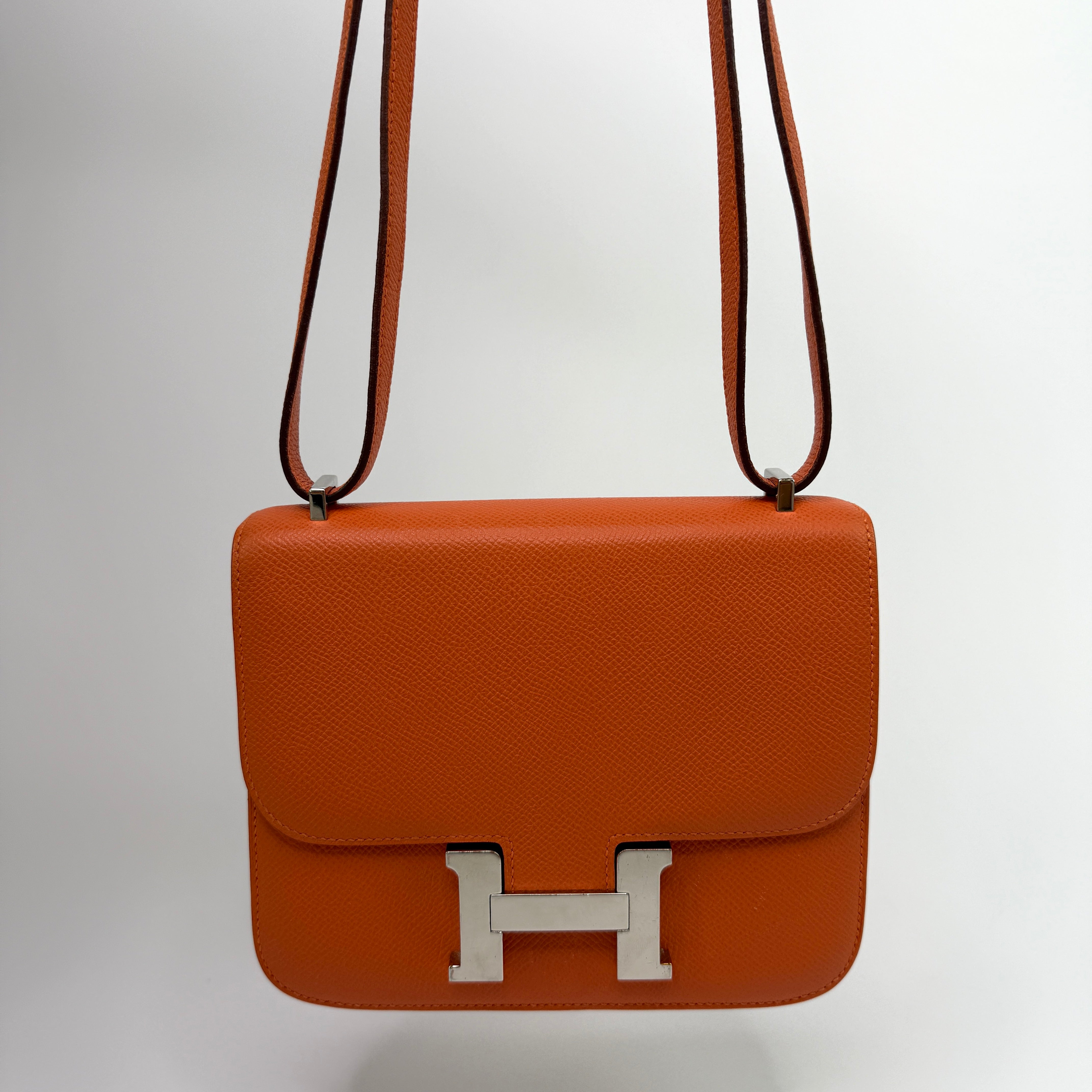 Authentic Pre Loved Hermès Constance 18 In Orange Epsom Leather With Palladium Hardware Very Good Condition