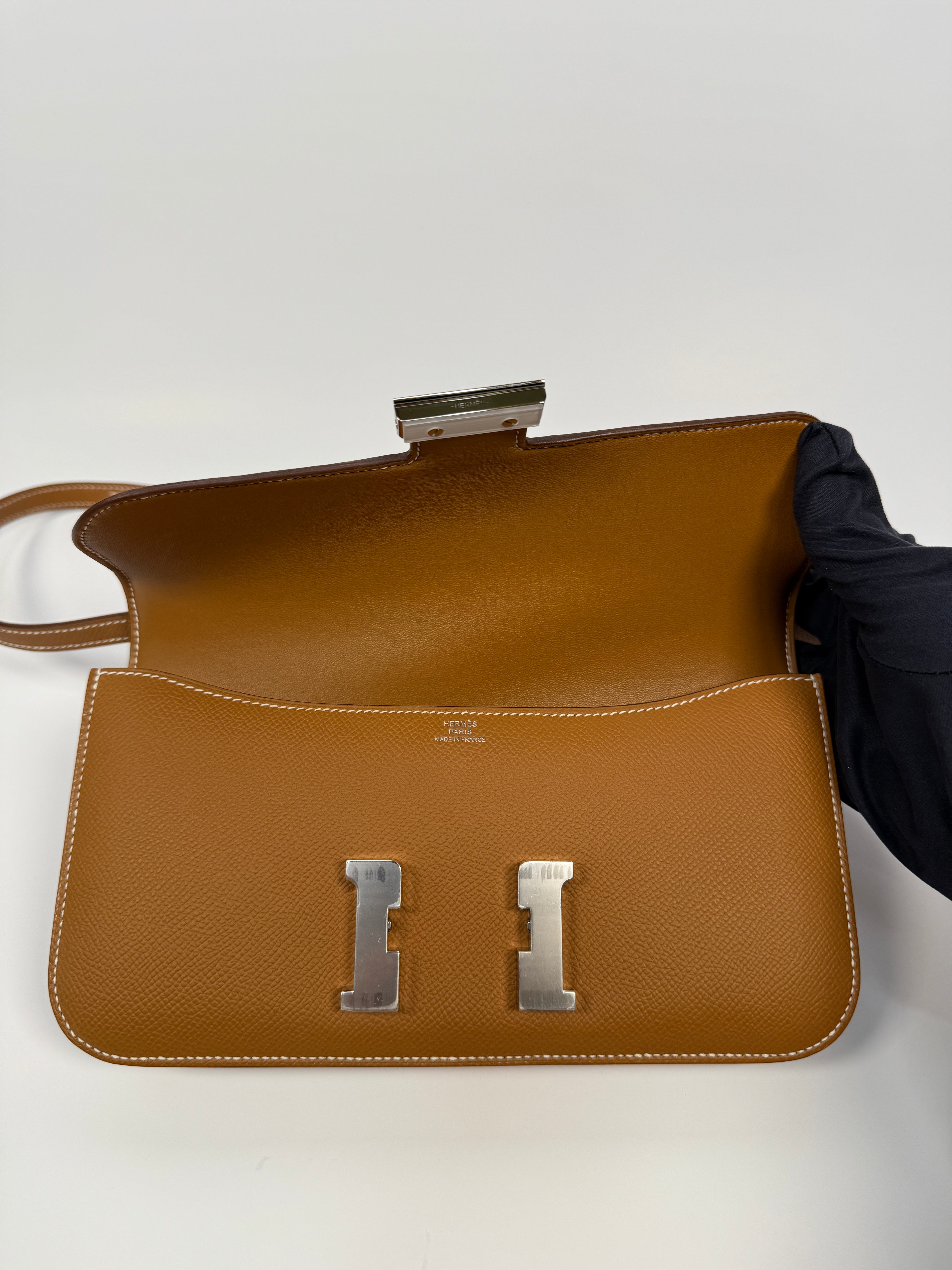 Authentic Pre Loved Hermès Constance Elan In Gold Epsom Leather With Palladium Hardware New & Unused