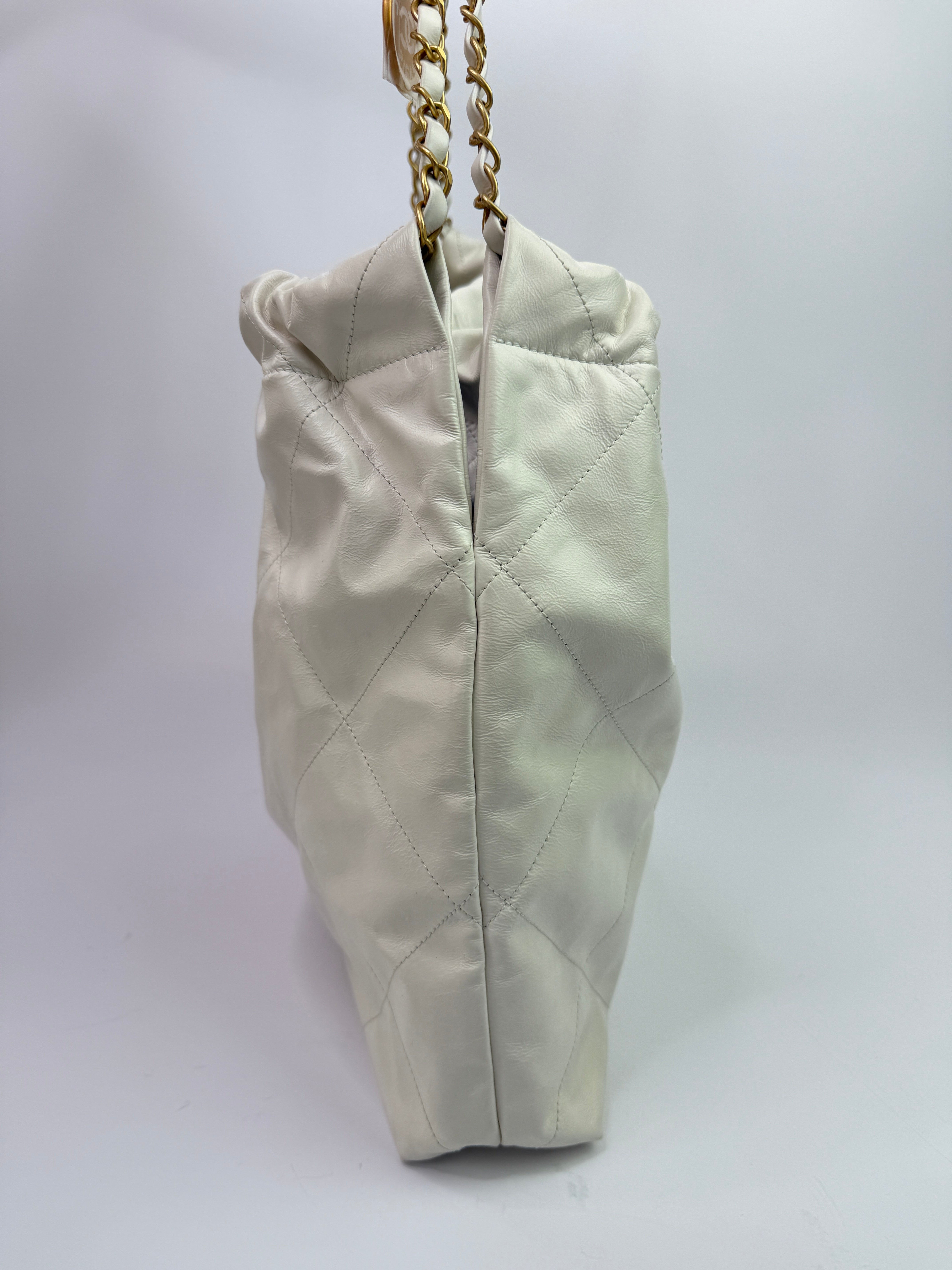 Chanel 22 Medium In White Calfskin Leather With GHW