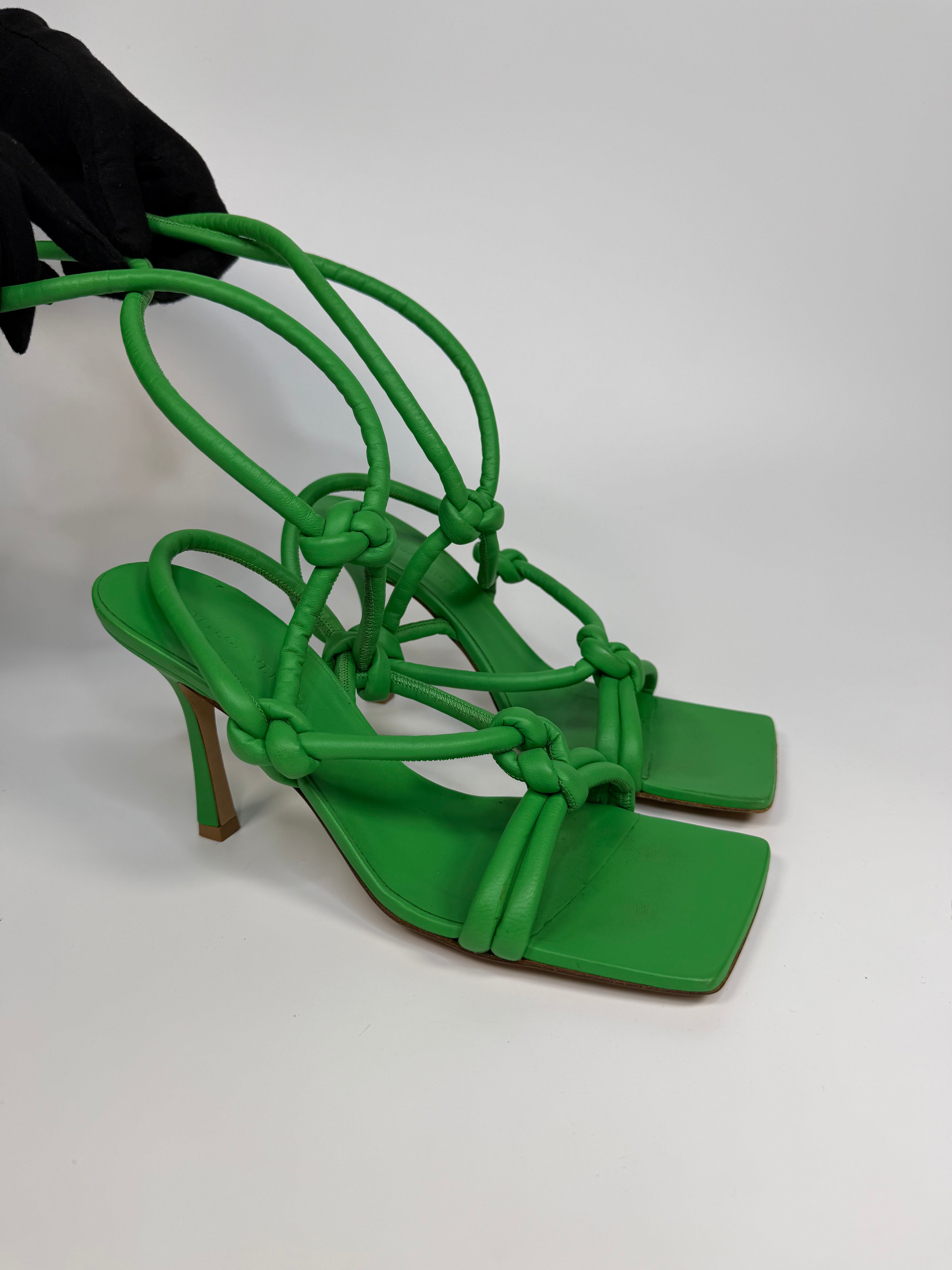 Bottega Veneta Stretch Dream Knot Heels In Green (Size 40/UK7). Authentic and preloved in excellent condition.
