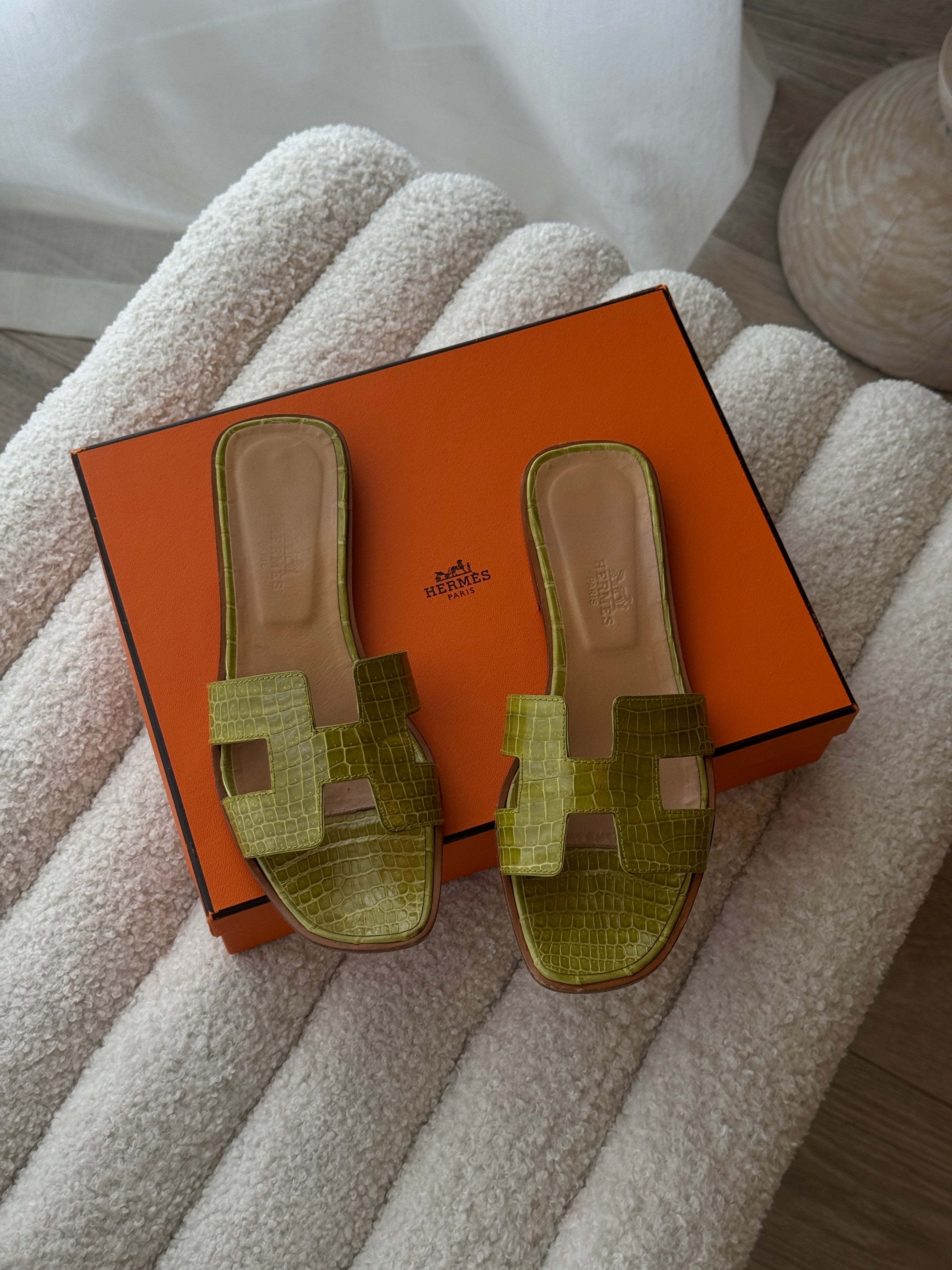 Hermès Crocodile Oran Sandals (Size 38/UK5)