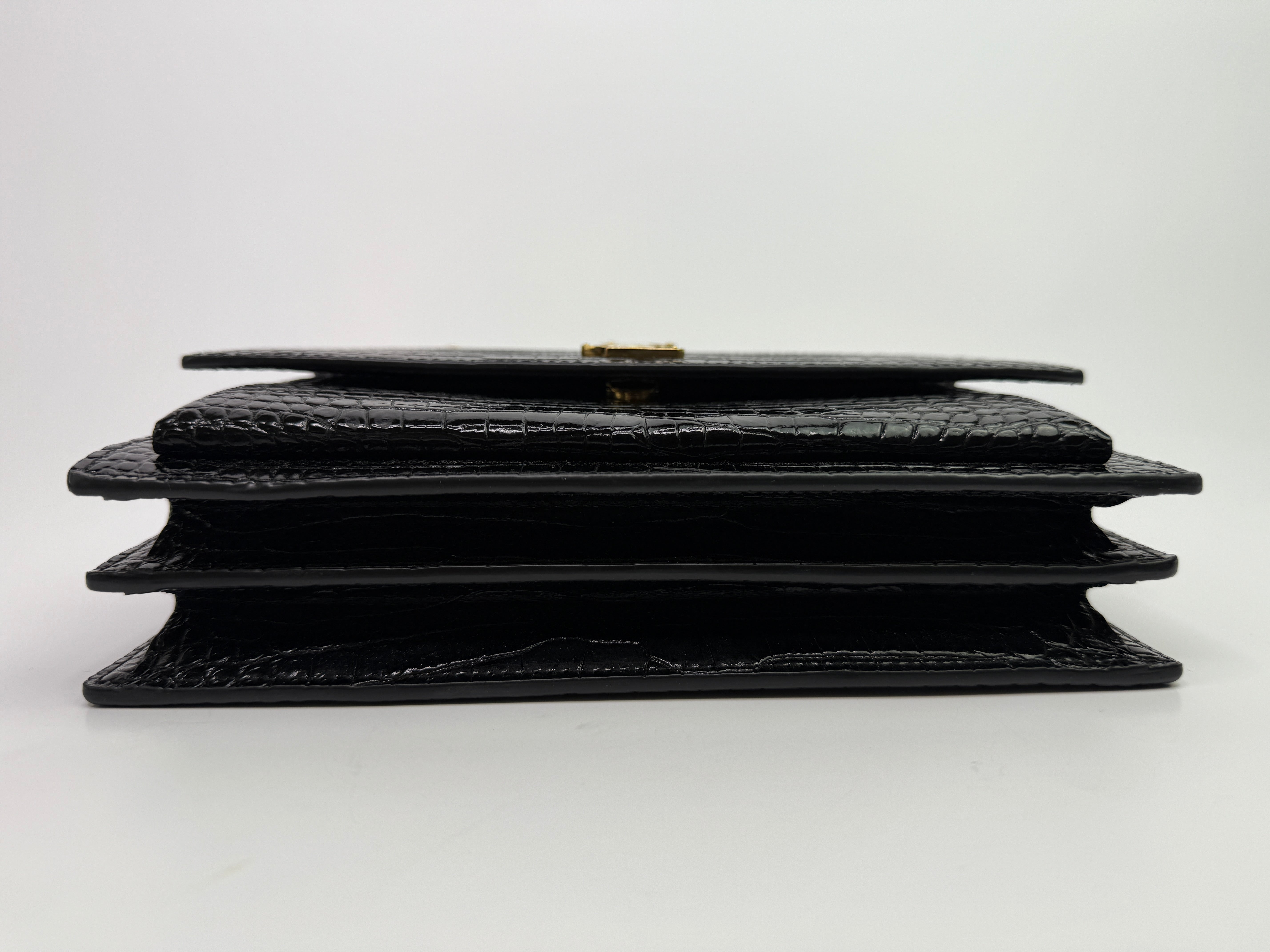 Saint Laurent Black Croc Embossed Sunset Bag