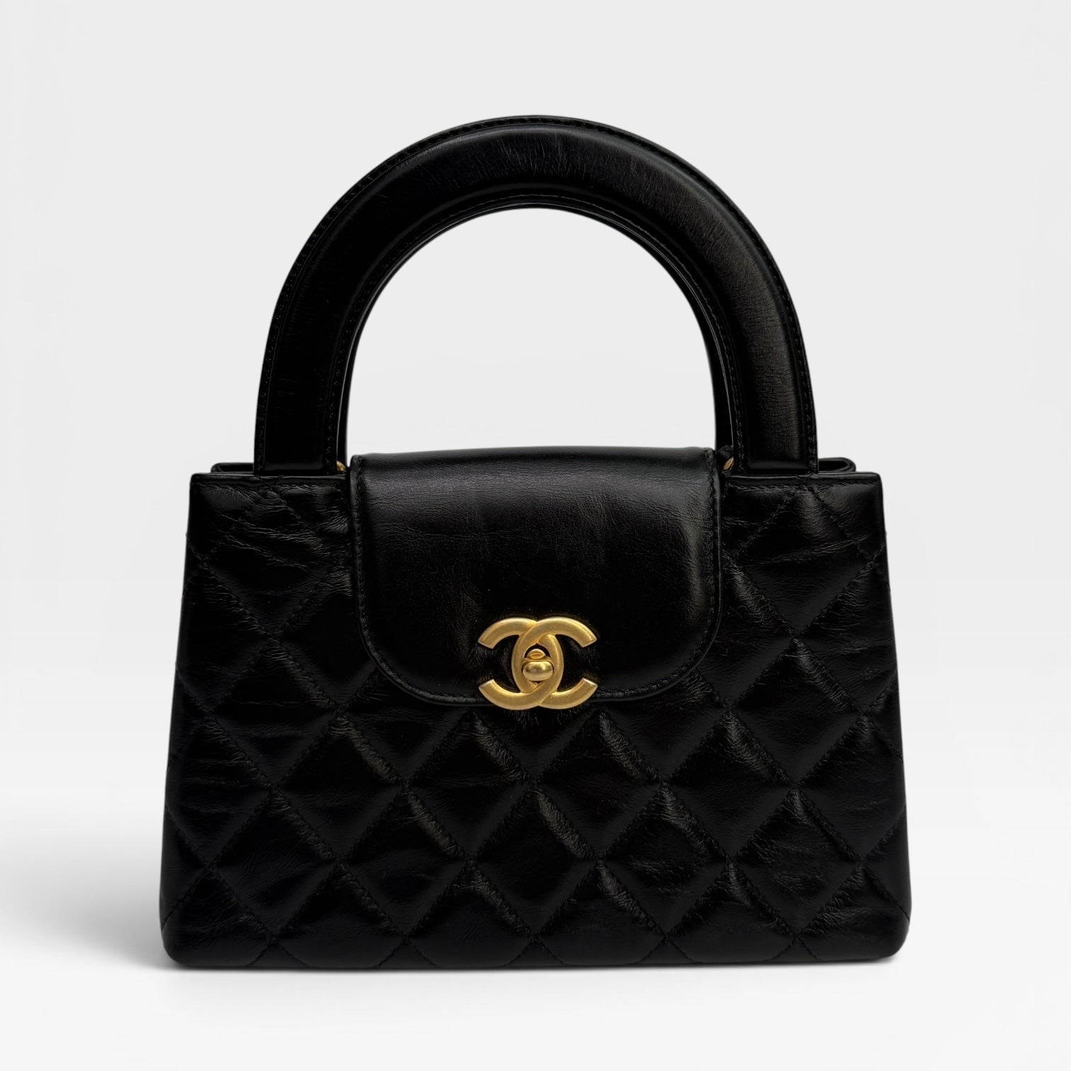 Chanel Mini Kelly Bag In Black Calfskin Leather Gold Hardware