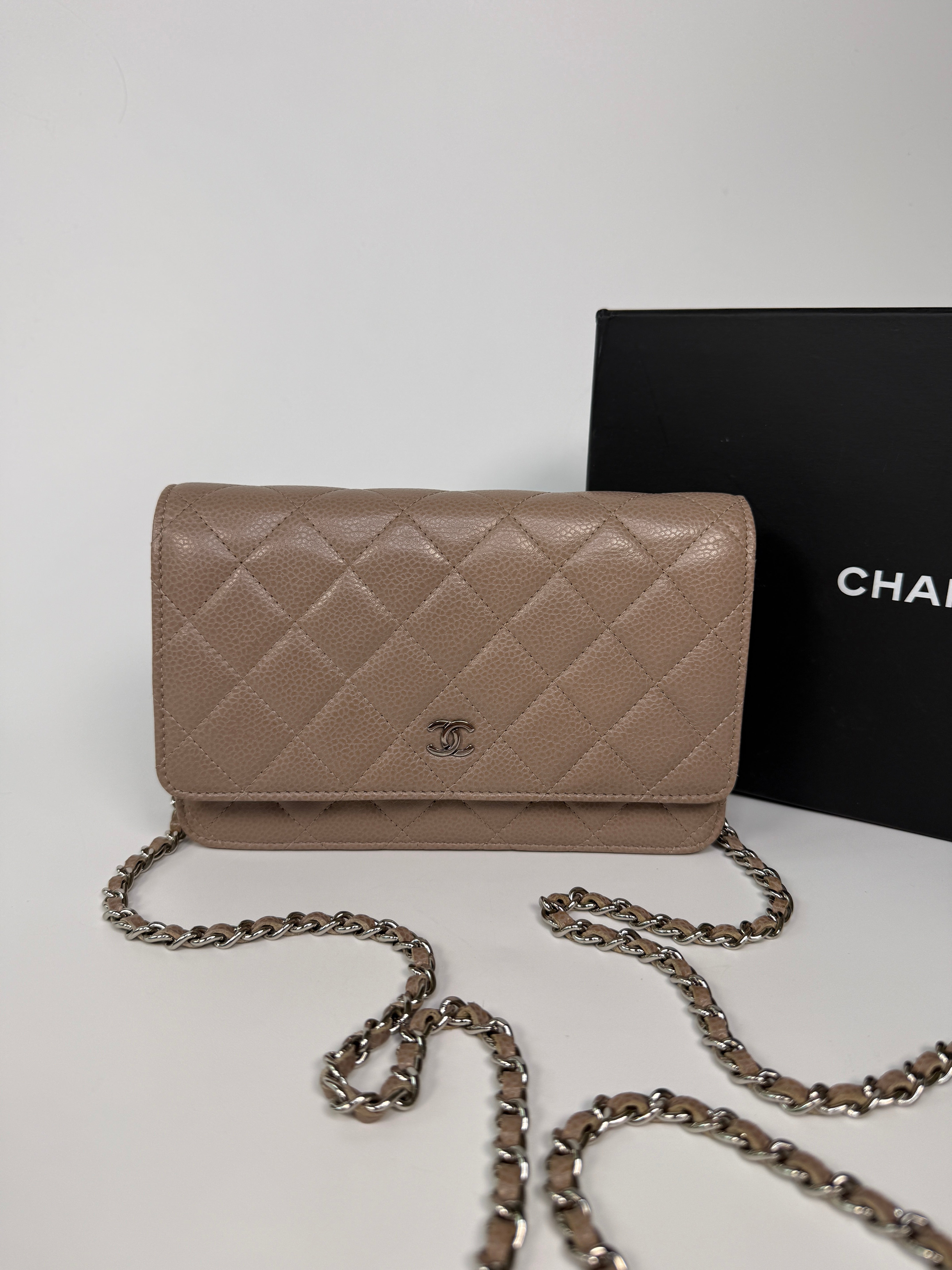Chanel Wallet On Chain In Taupe Caviar Leather With Gold Hardware
Authentic Pre Loved Verified by Luxe Cheshire Trusted Designer resale