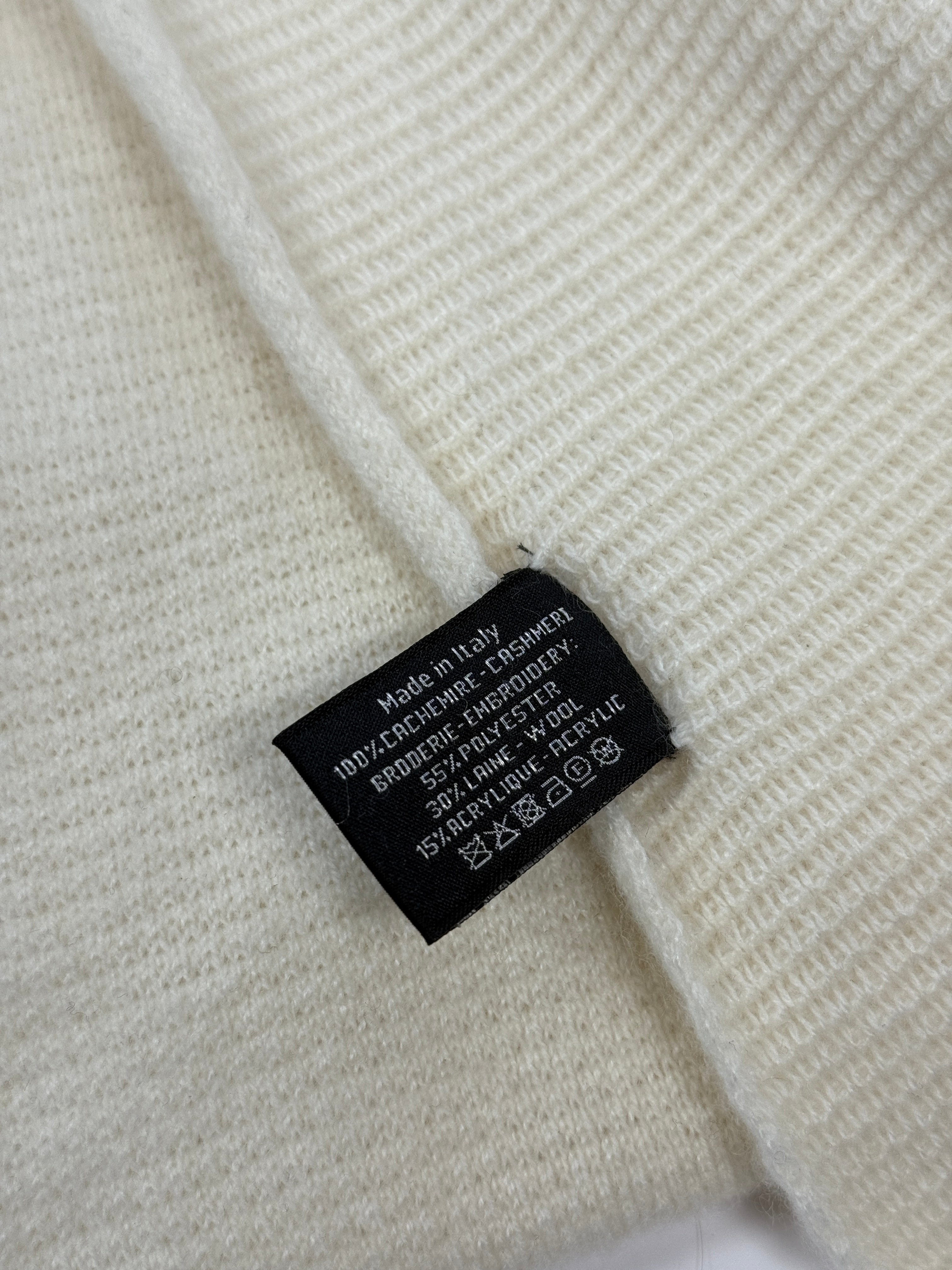 Chanel Cream Knit Logo Scarf With Tweed Detail, authentic and preloved in excellent condition