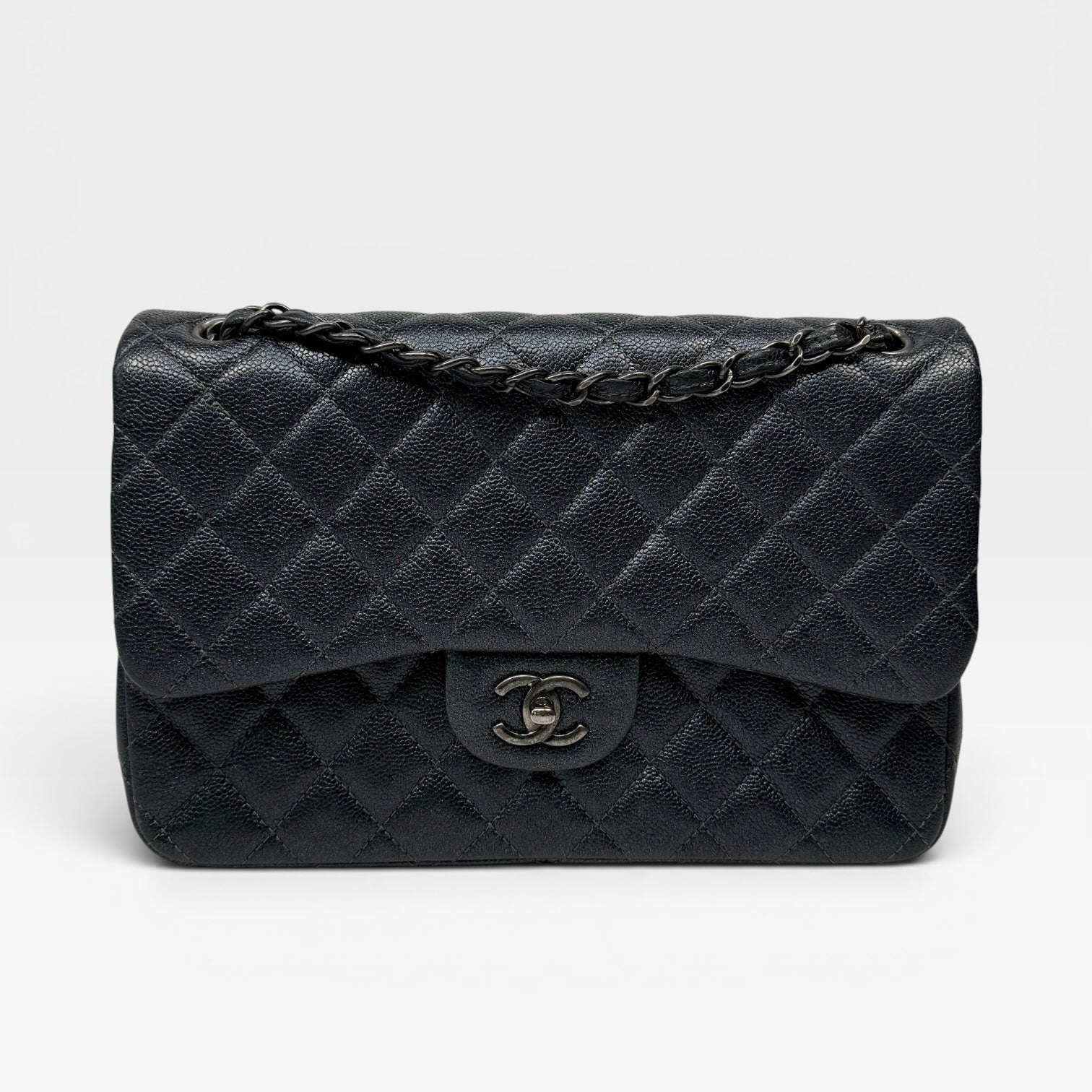 Chanel Jumbo Gunmetal Metallic Calfskin Leather With Ruthenium Hardware