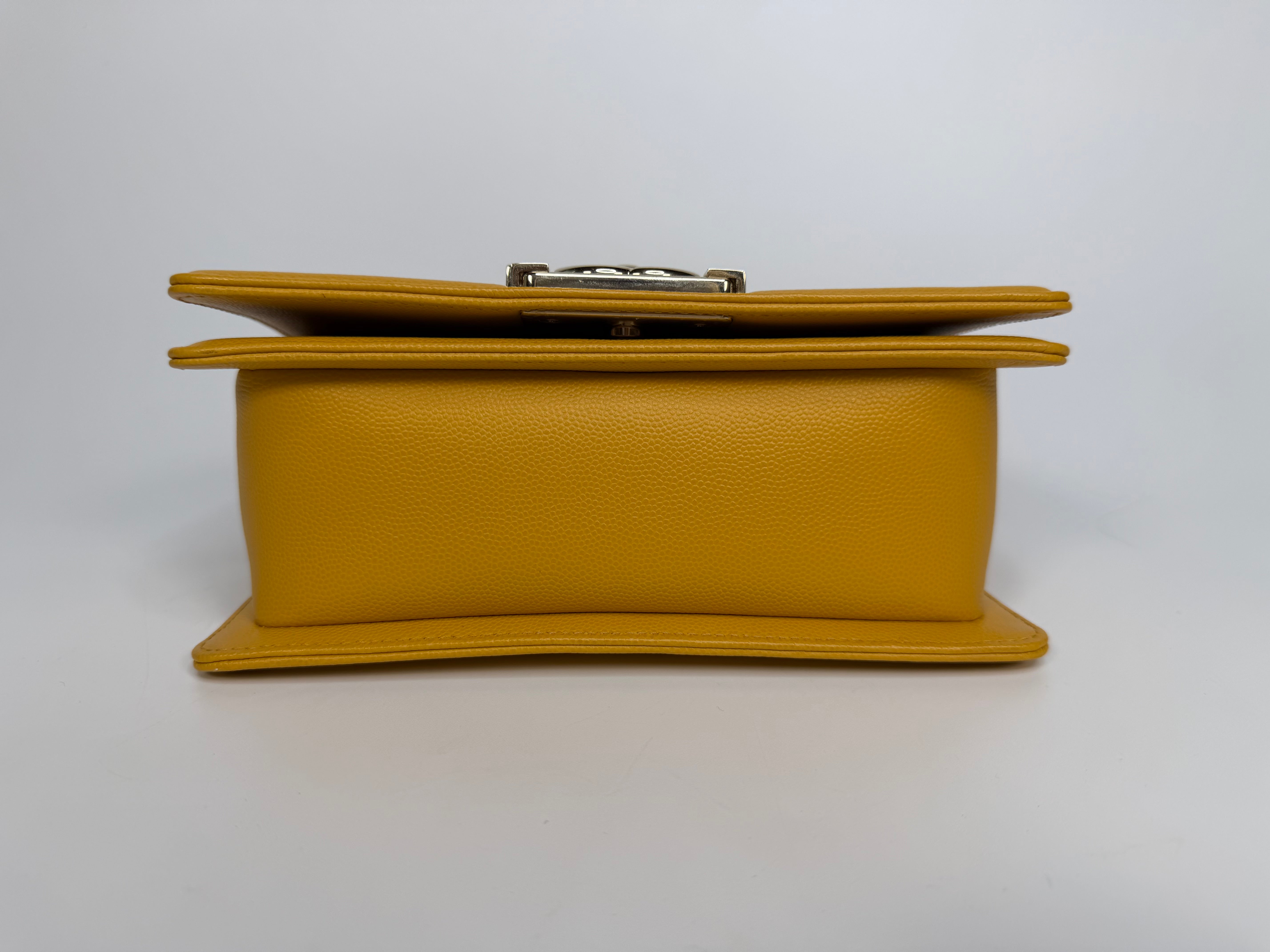 Chanel Small Boy Bag In Yellow Caviar Leather With Pale Gold Hardware