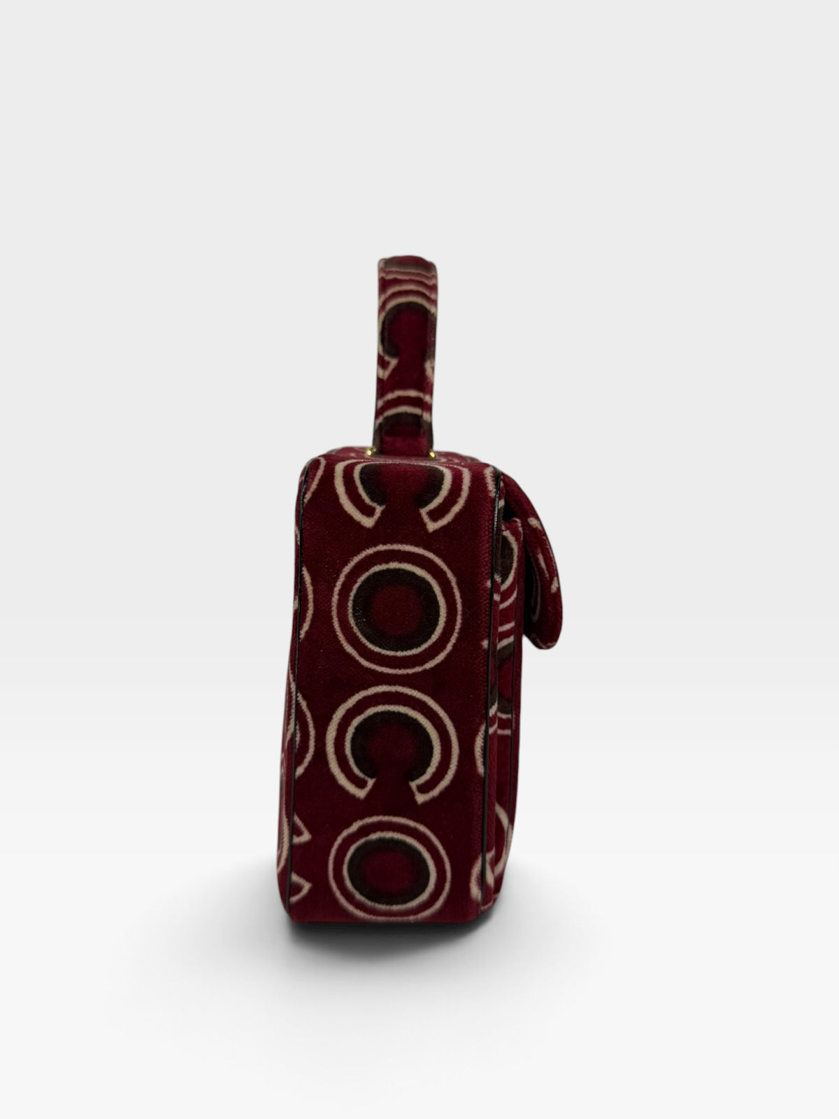 Chanel Coco Print Velvet Top Handle Flap In Burgundy With Gold Hardware