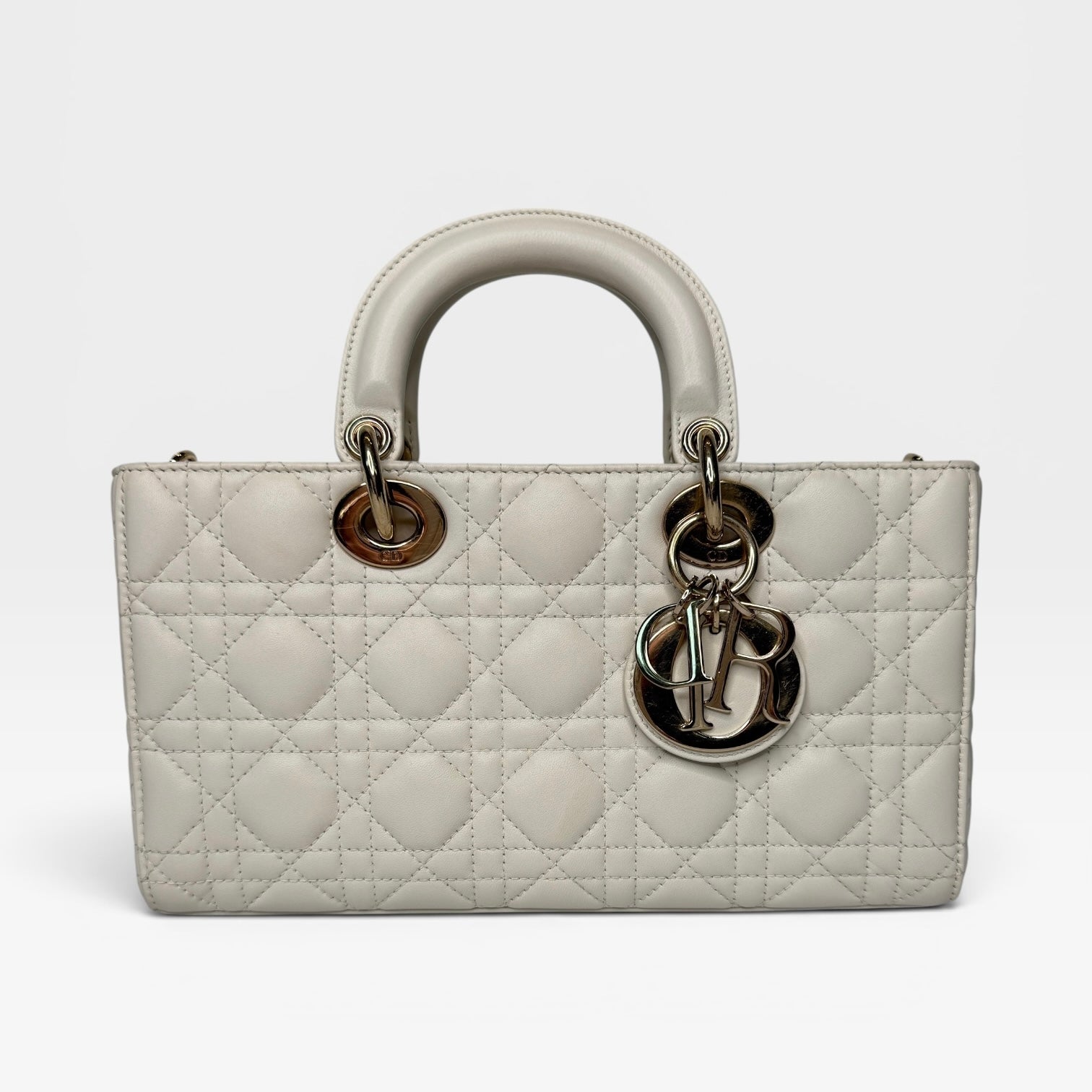 Christian Dior Medium D-Joy Bag In Latte With Pale Gold Hardware