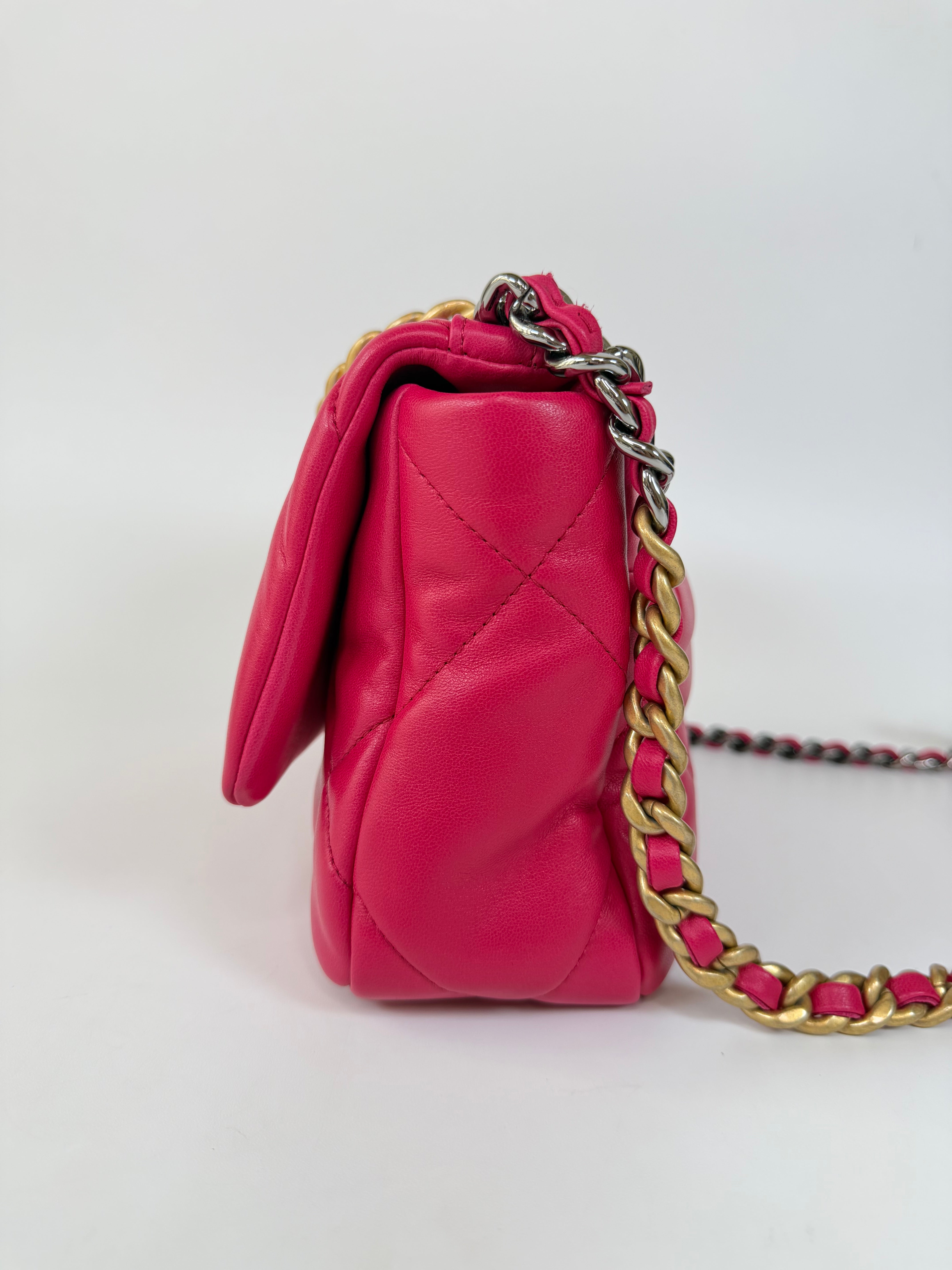 Chanel 19 Small In Pink Lambskin Leather With Mixed Hardware 100% authentic and preloved in excellent condition