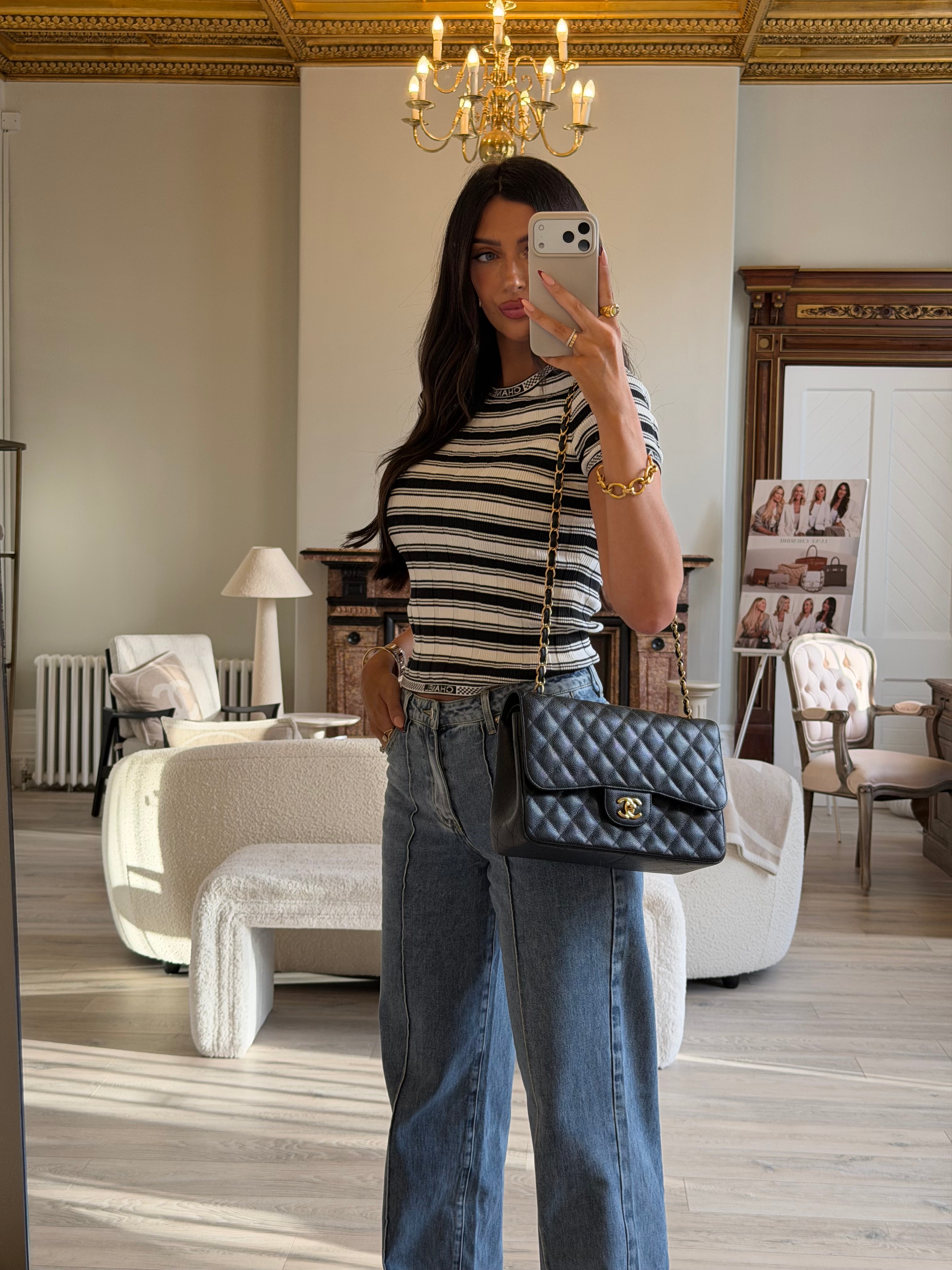 Chanel Classic Jumbo Flap Bag In Black Caviar Leather With GHW