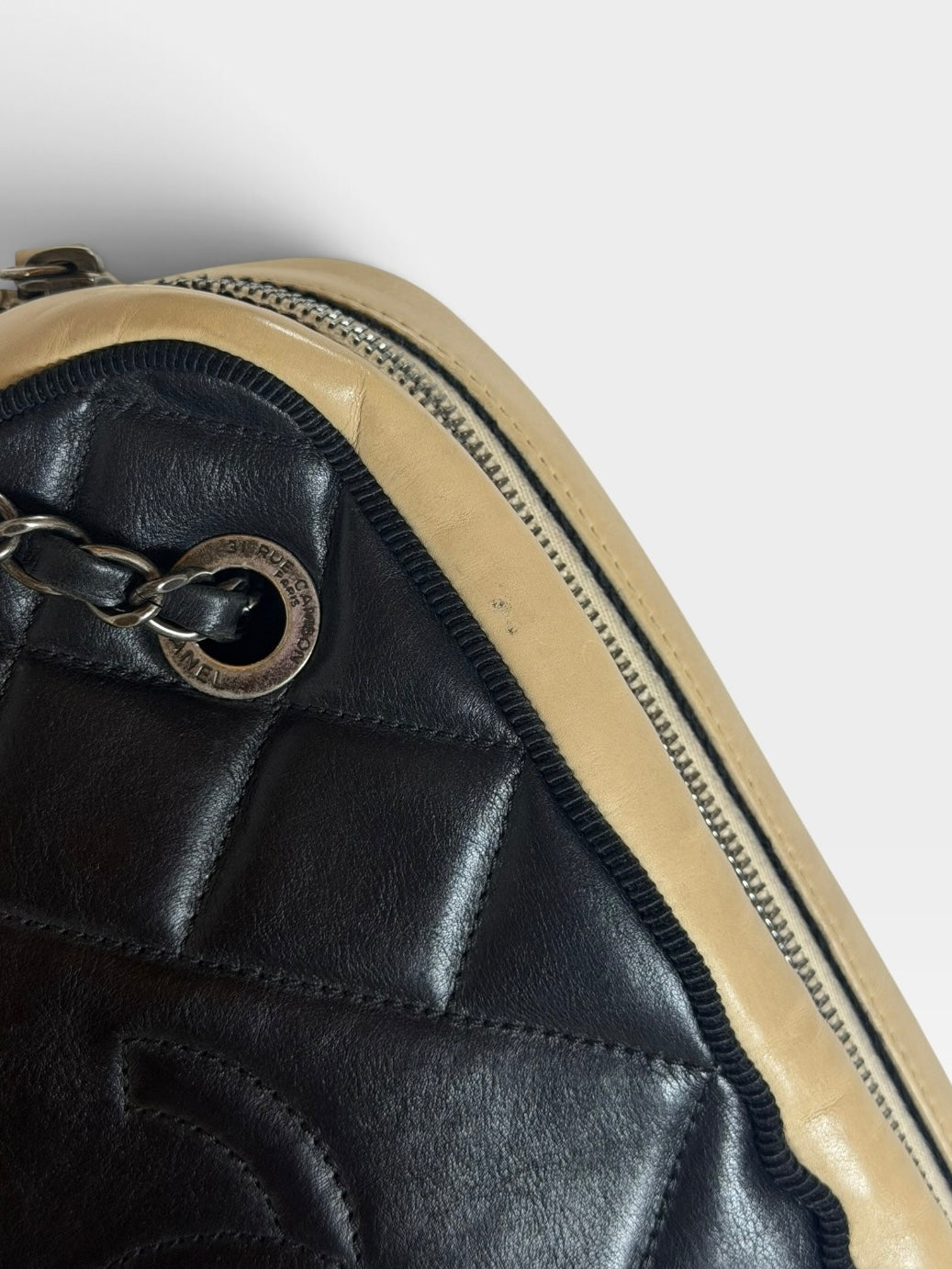 Chanel Cambon Bag In Cream and Black Lambskin Leather Ruthenium Hardware