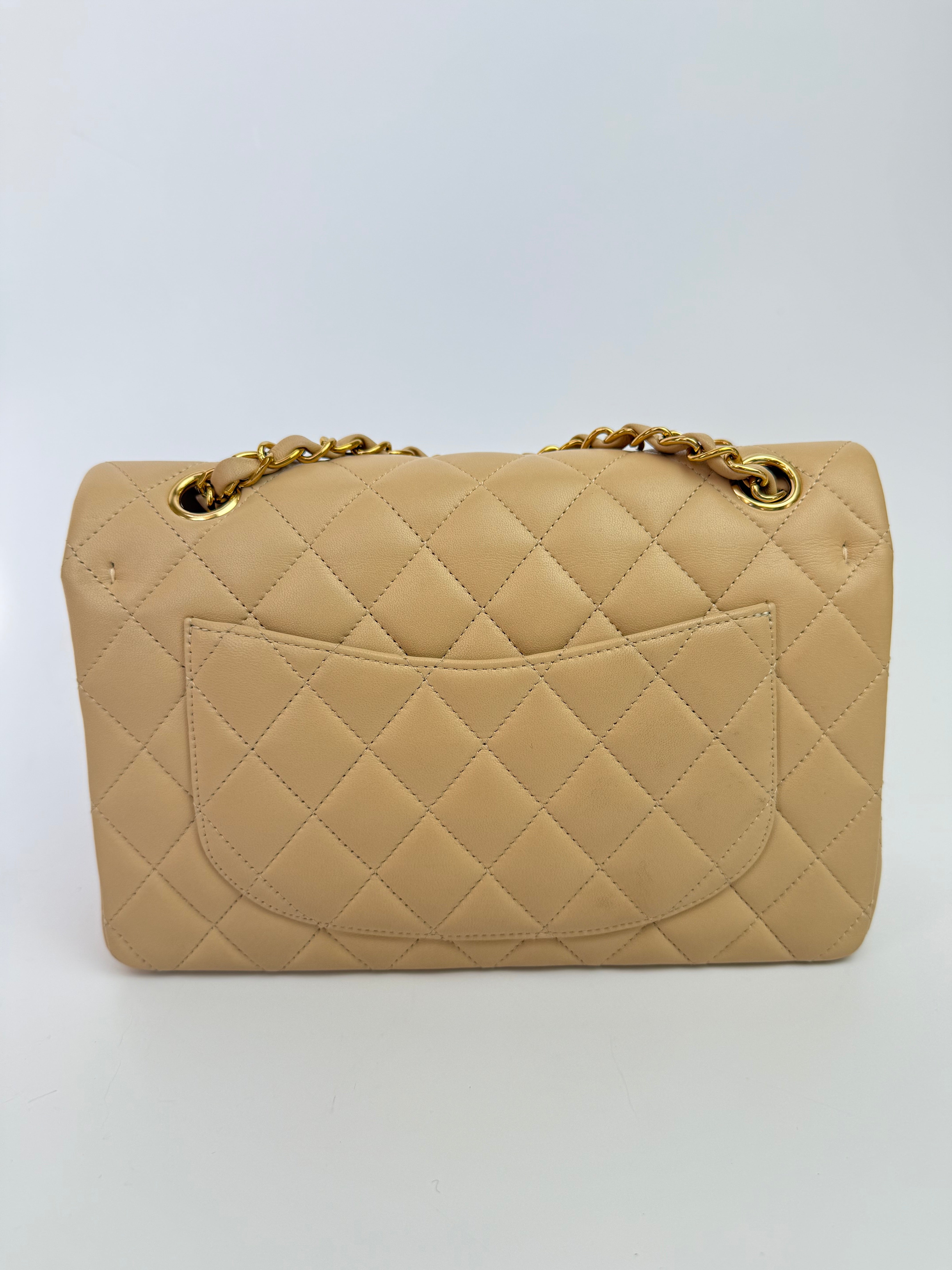 Chanel Small Classic Double Flap In Beige Lambskin With GHW