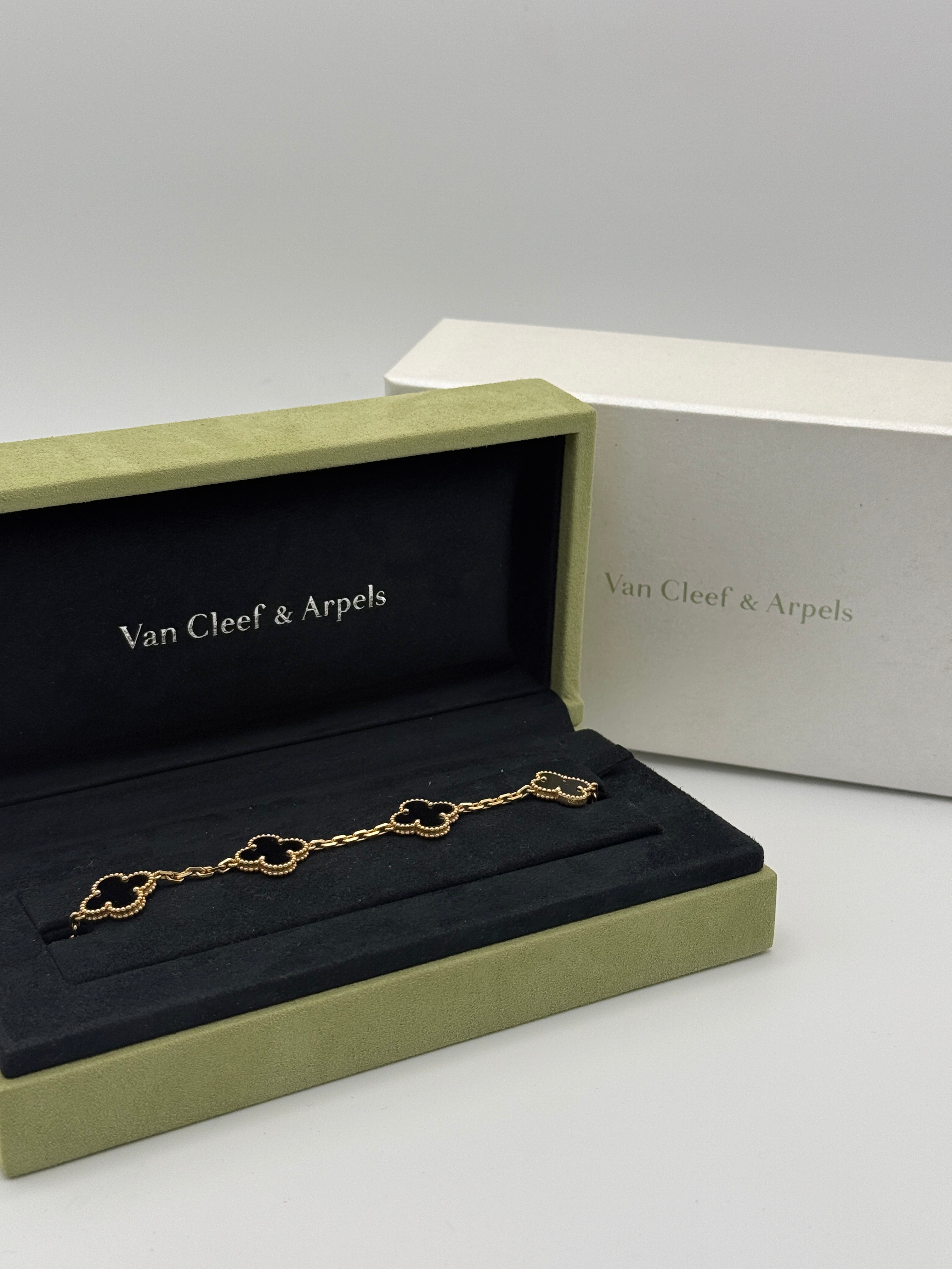 Van Cleef & Arpels Vintage Alhambra Bracelet, 5 Motifs Onyx