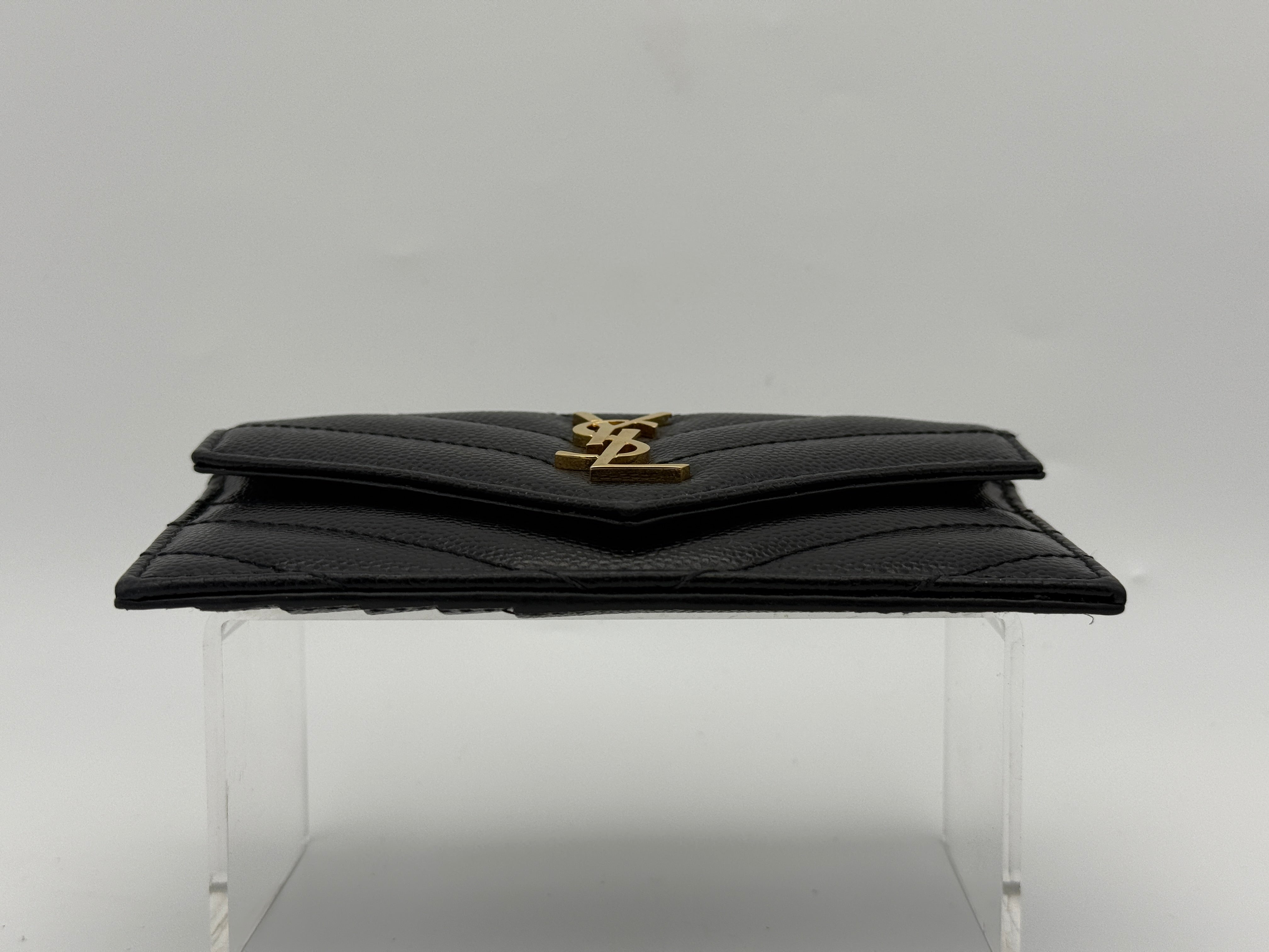 Saint Laurent Monogram Fragments Metalassé Card Holder Black Leather Gold Hardware. Authentic and preloved. Excellent Condition. 100% Authenticity guarantee
