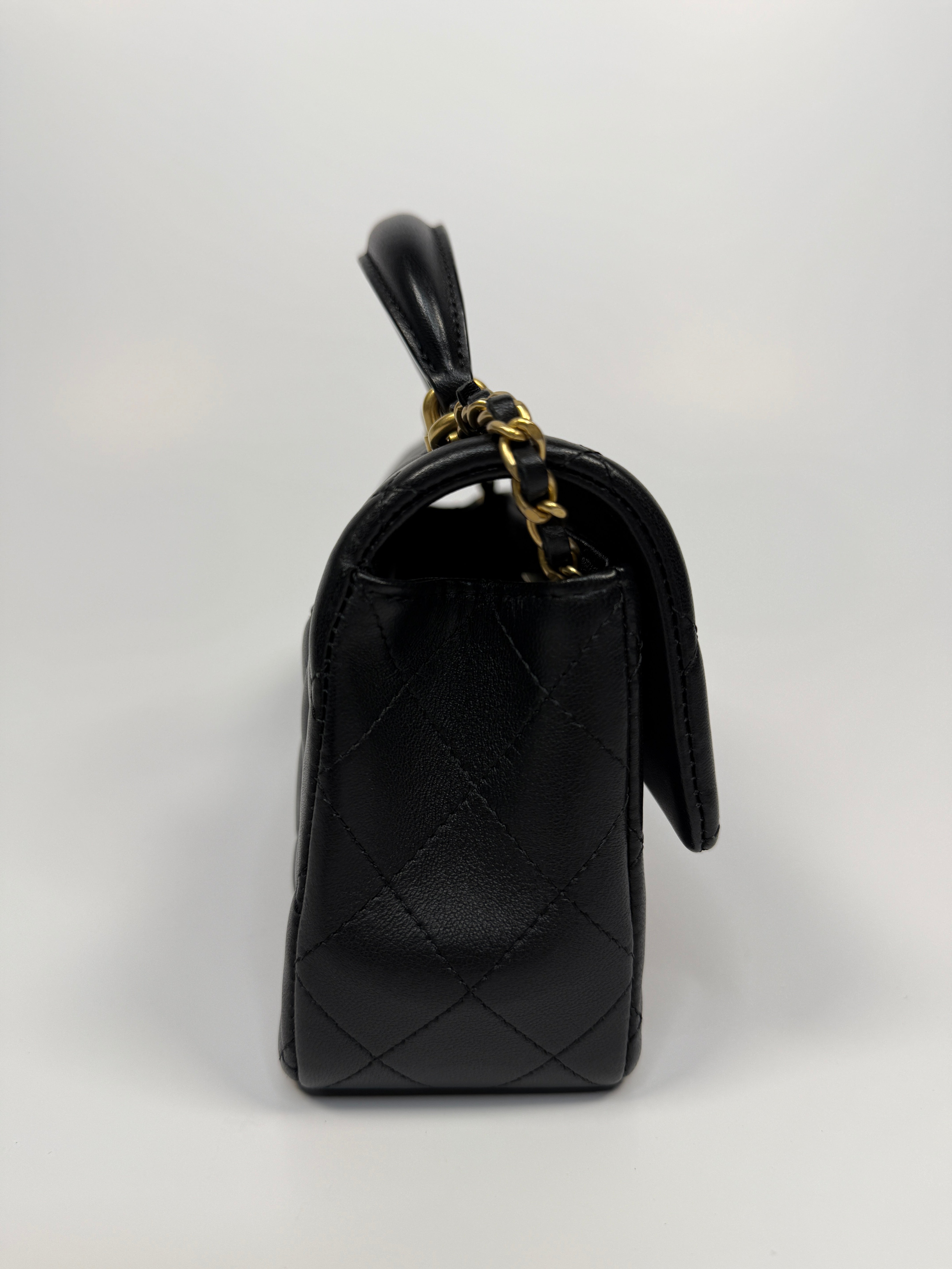 Chanel Mini Rectangle Top Handle Flap Bag In Black Lambskin With GHW