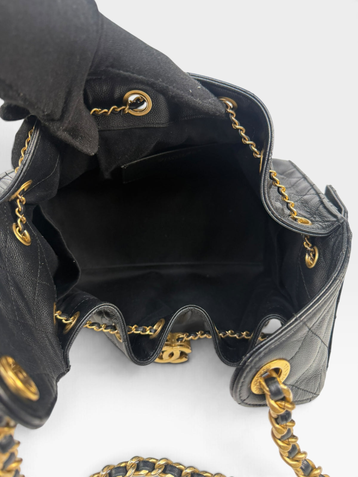 Chanel 25 Small In Black Caviar Leather With Aged Gold Hardware. 100% authentic and preloved in excellent condition