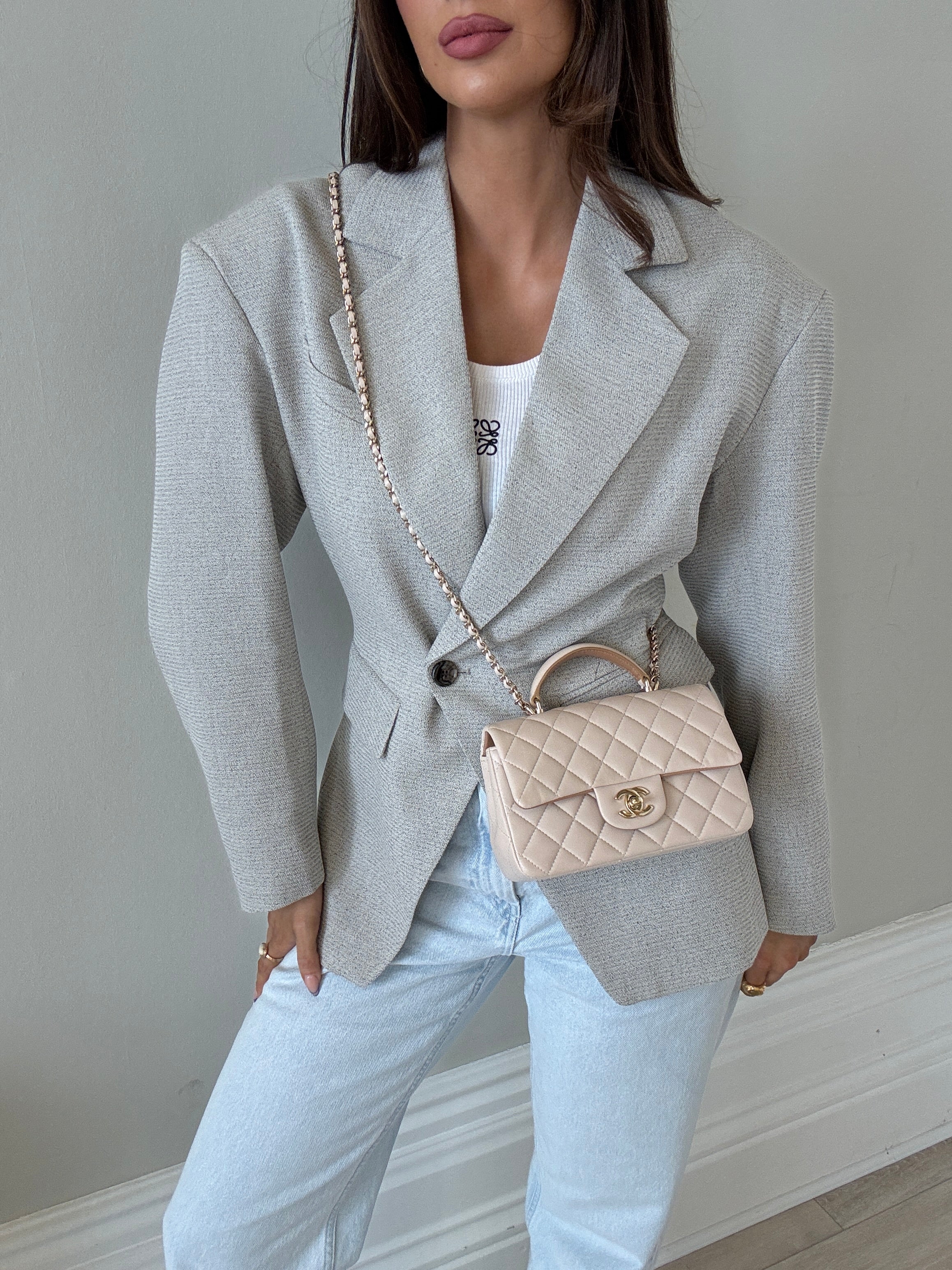 Chanel Quilted Bi-Color Top Handle Rectangular Flap