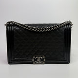 Chanel Boy Bag Large In Black Calfskin Leather SHW