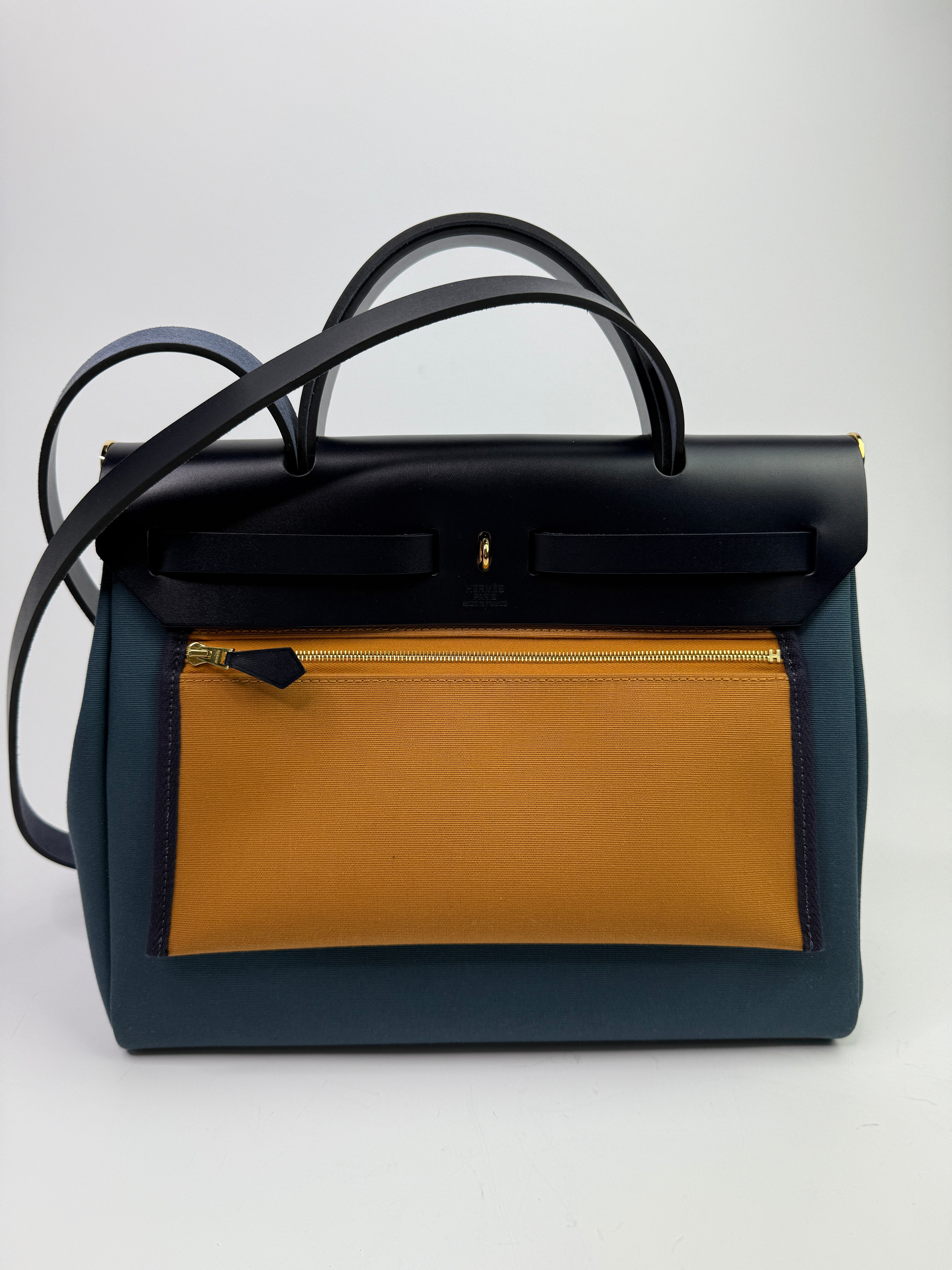 Hermès Herbag 31 Verso in Bleu Indigo and Sesame with GHW