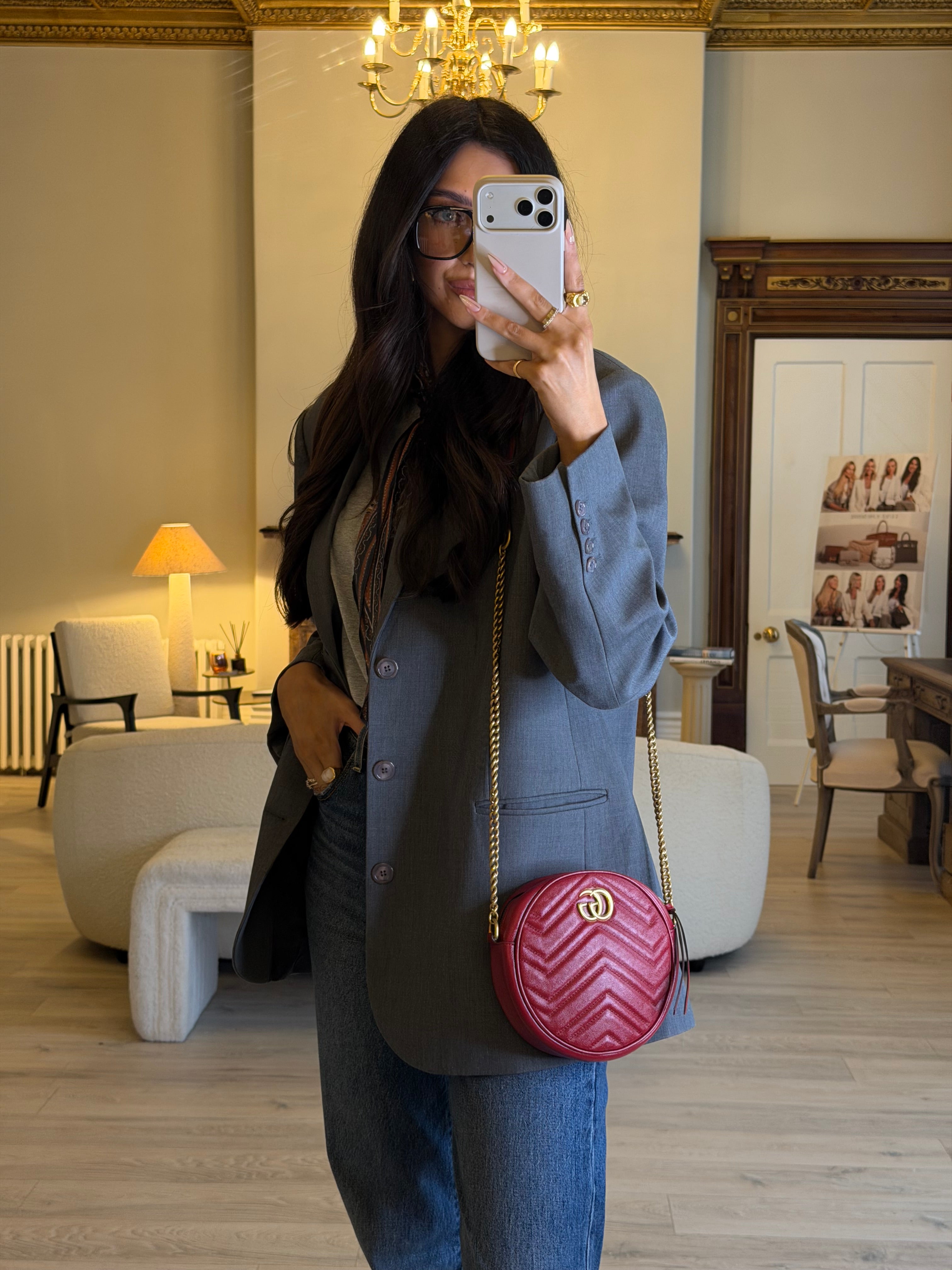 Gucci GG Marmont Round Shoulder Bag In Red Leather, very good condition. Authentic and preloved. 100% Authenticity guarantee