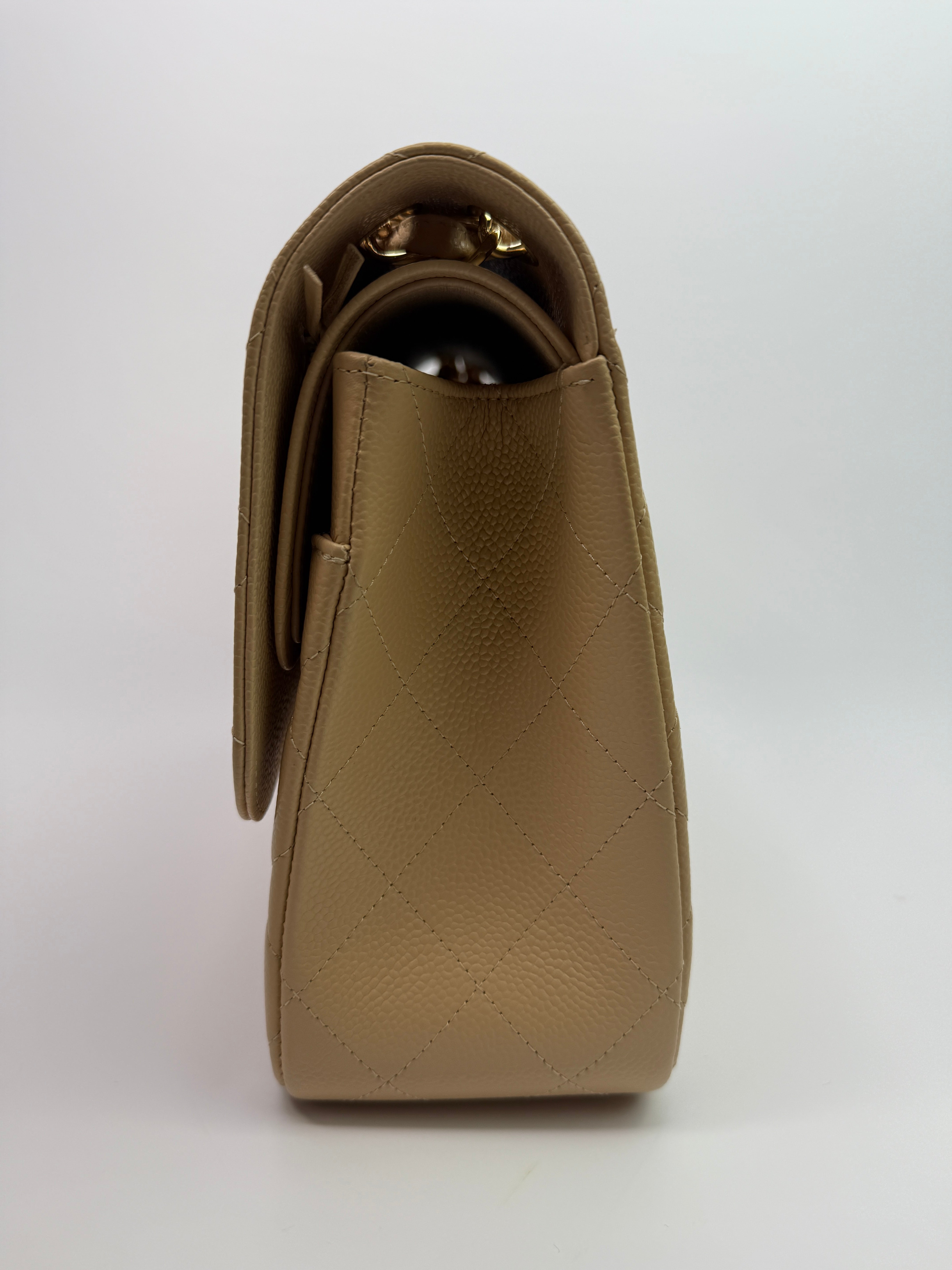 Chanel Jumbo Classic Double Flap In Beige Caviar Leather with GHW