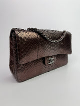 Chanel Medium Double Flap Bag In Brown Python With SHW