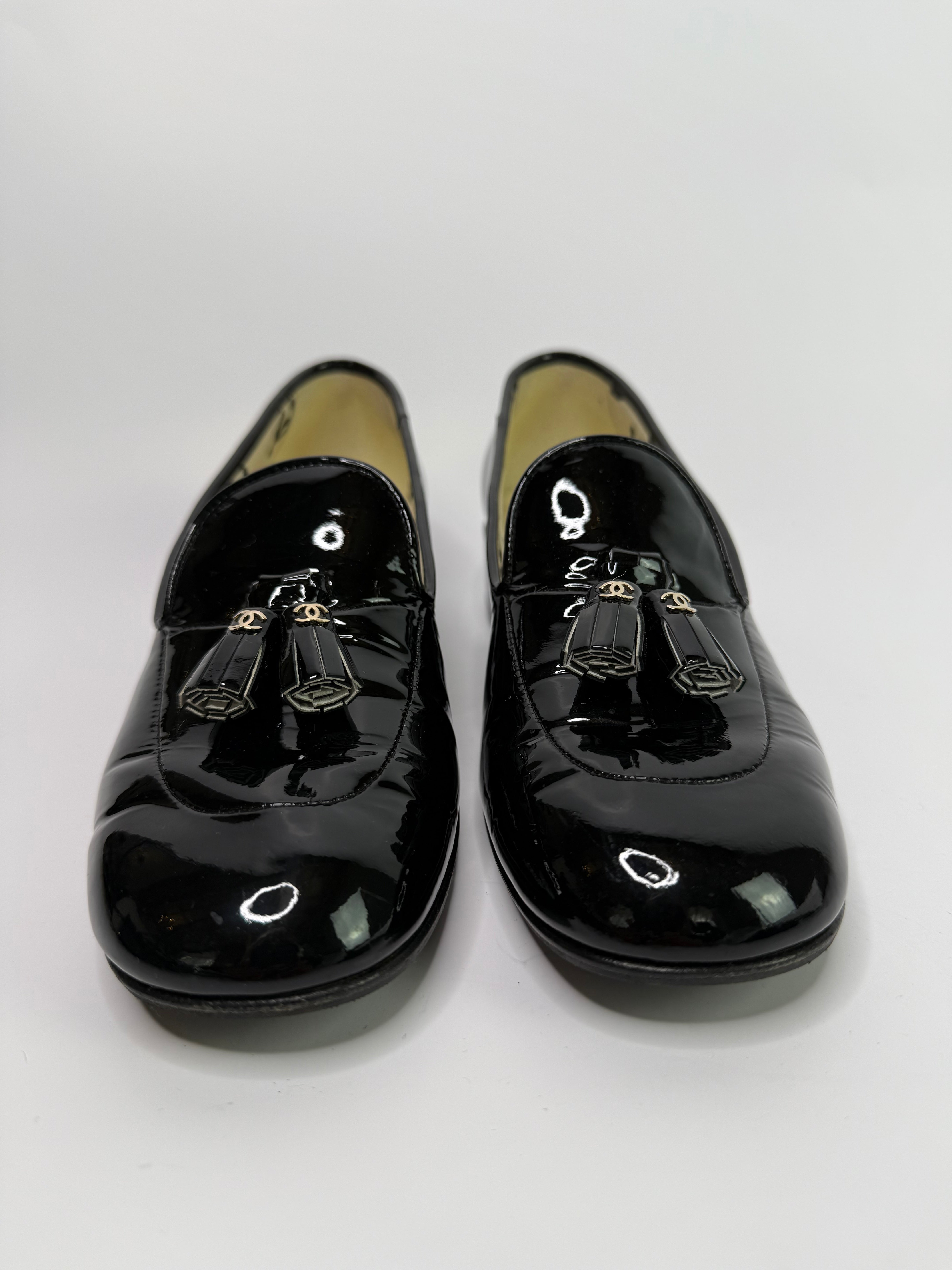 Chanel Black Patent Loafers (Size 38/UK5)