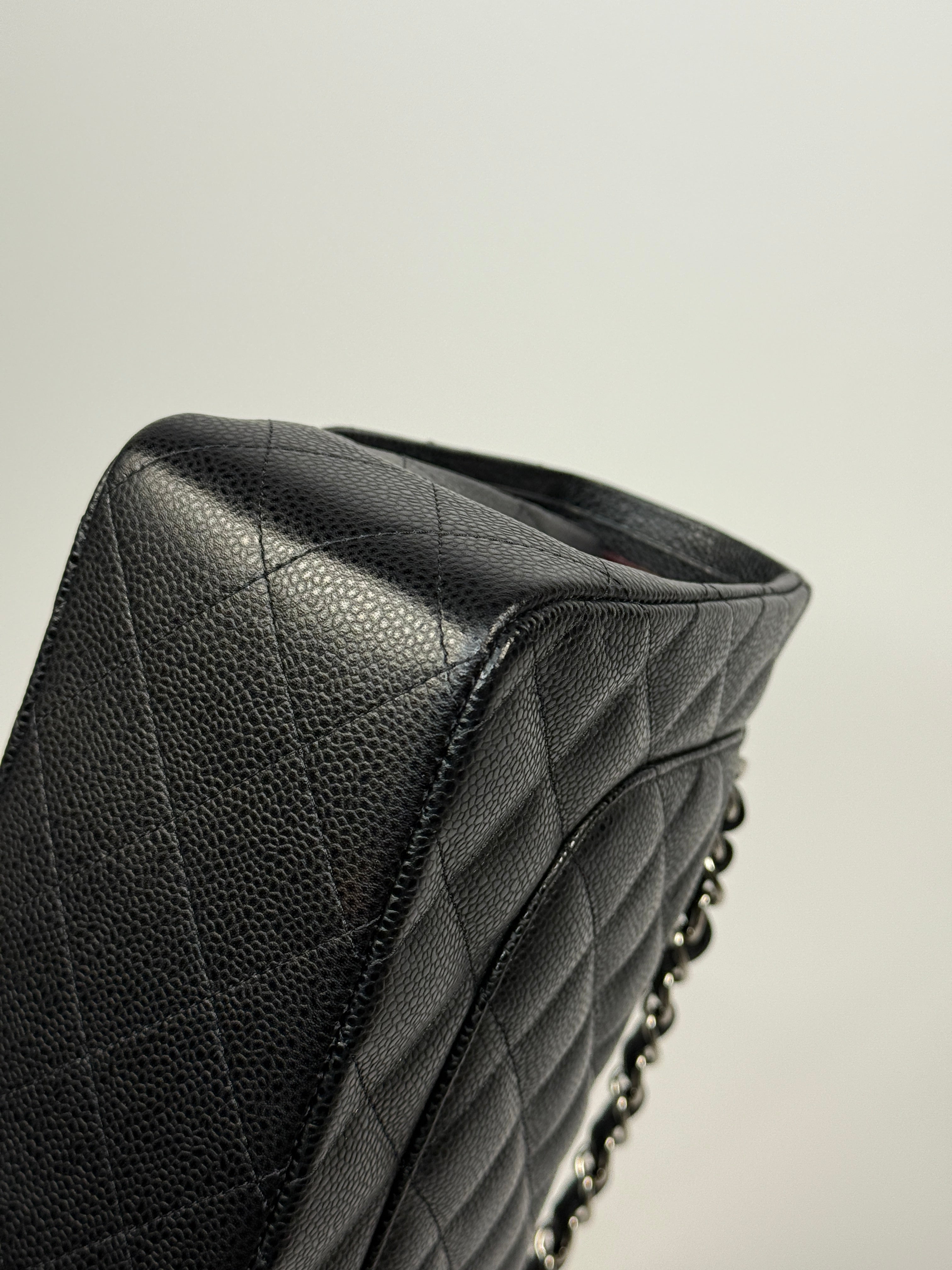 Chanel Classic Jumbo Flap Bag In Black Caviar Leather With Silver Hardware. Authentic and preloved. Excellent condition.